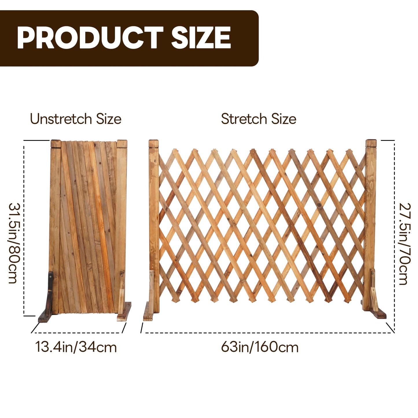MYOYAY 2PCS Expandable Instant Fence Retractable Wooden Fence Wooden Pet Gate Freestanding Wood Plant Screen Fence Partition Wood Garden Trellis for Home Yard Garden Indoor Outdoor Decor