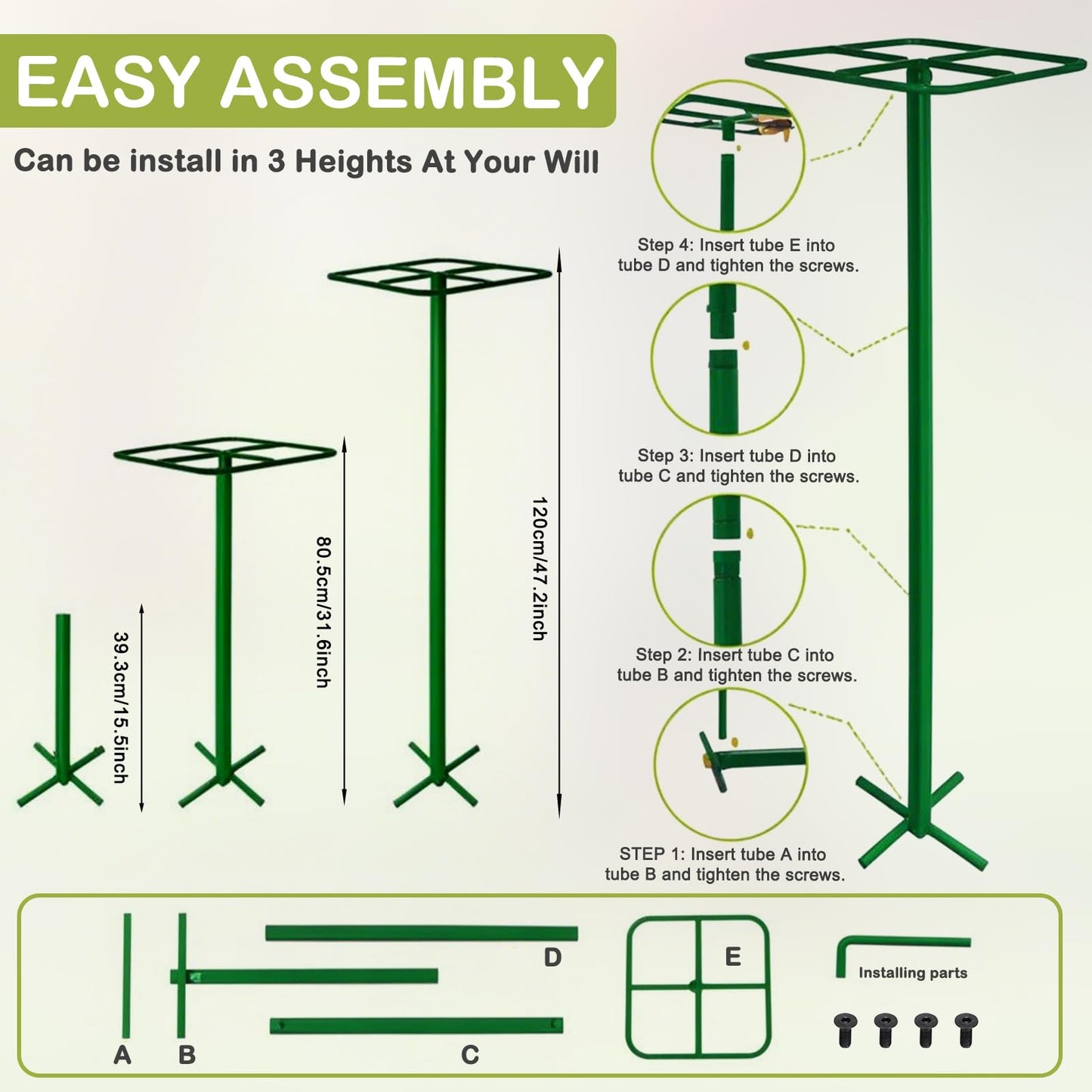 Zealor 2 Pack Adjustable Dragon Fruit Trellis, 12"x12"x50" Dragon Fruit Trellis Metal Climbing Plant Support Frame Cactus Tower Plant Cage for Vertical Gardening Vegetable Garden Outdoor, Green