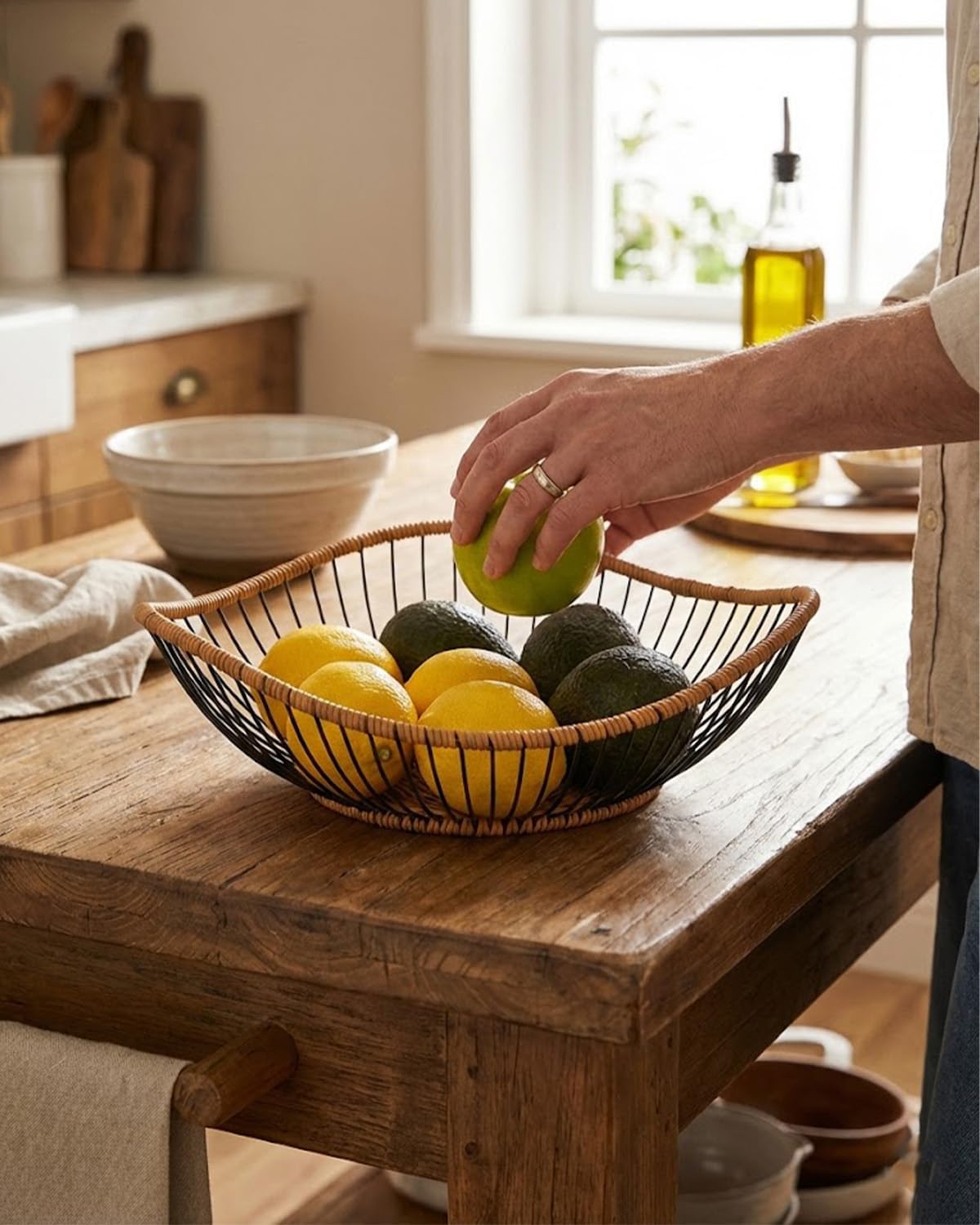 Zitonyang Wire Fruit Basket, Metal Fruits Basket Countertop Fruit Bowl Metal Wire Baskets For Fruits, Vegetables, Breads, Snacks (Brown, 10 x 3 inches)