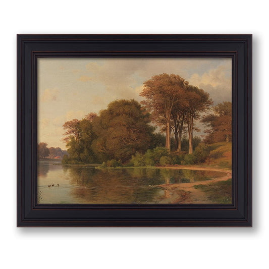 Vintage Framed Forest Landscape Canvas Wall Art Lake Country Posters Retro Nature Pastoral Scenery Painting Pictures 08x10 inch for Farmhouse Rustic Bedroom Wall Decor
