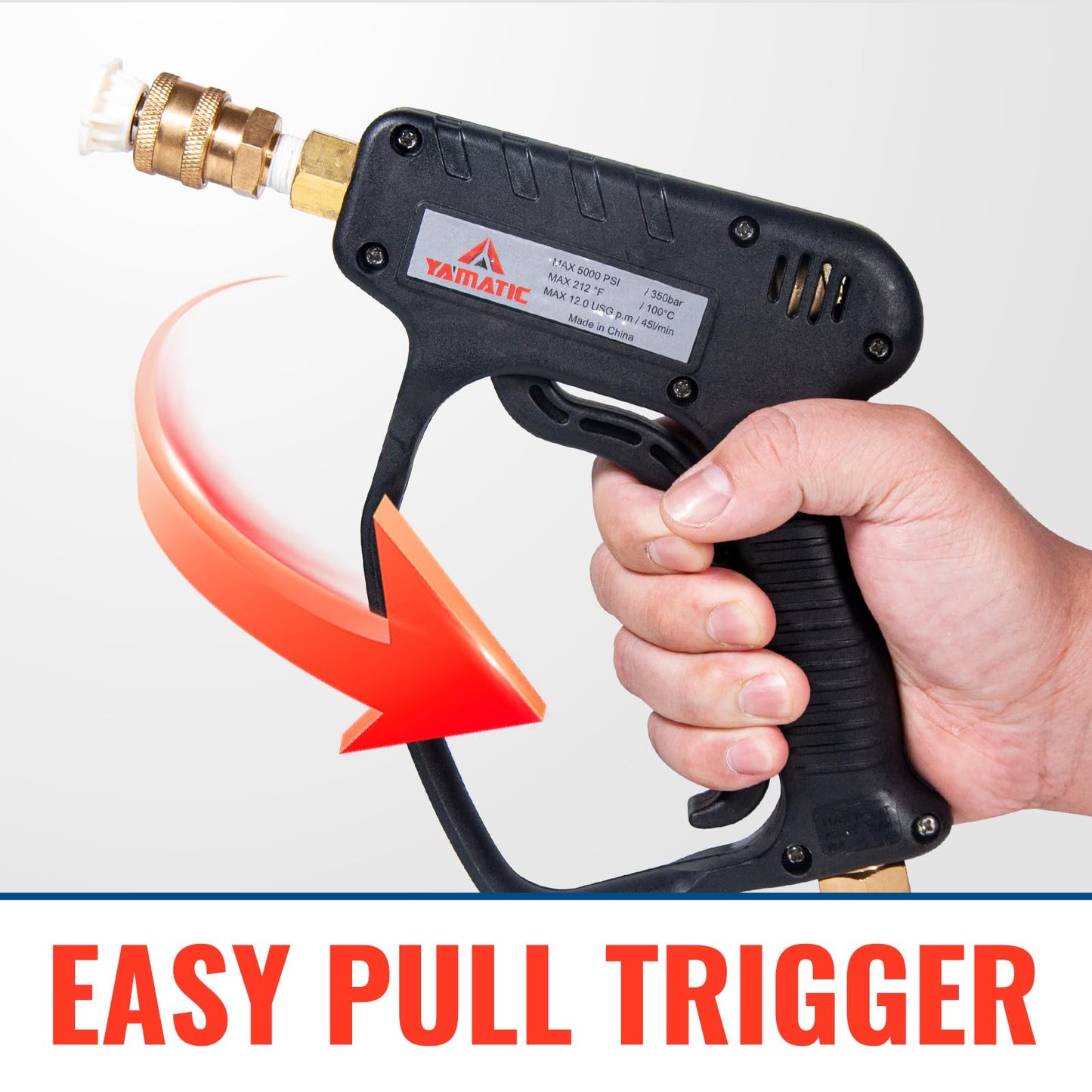 YAMATIC Short Pressure Washer Gun with Swivel, 5000 PSI Power Washer Wand Stubby Trigger Handle with 3/8" Plug & M22-14mm Male Inlet, 1/4" Quick Connect Outlet for Foam Cannon Car Wash