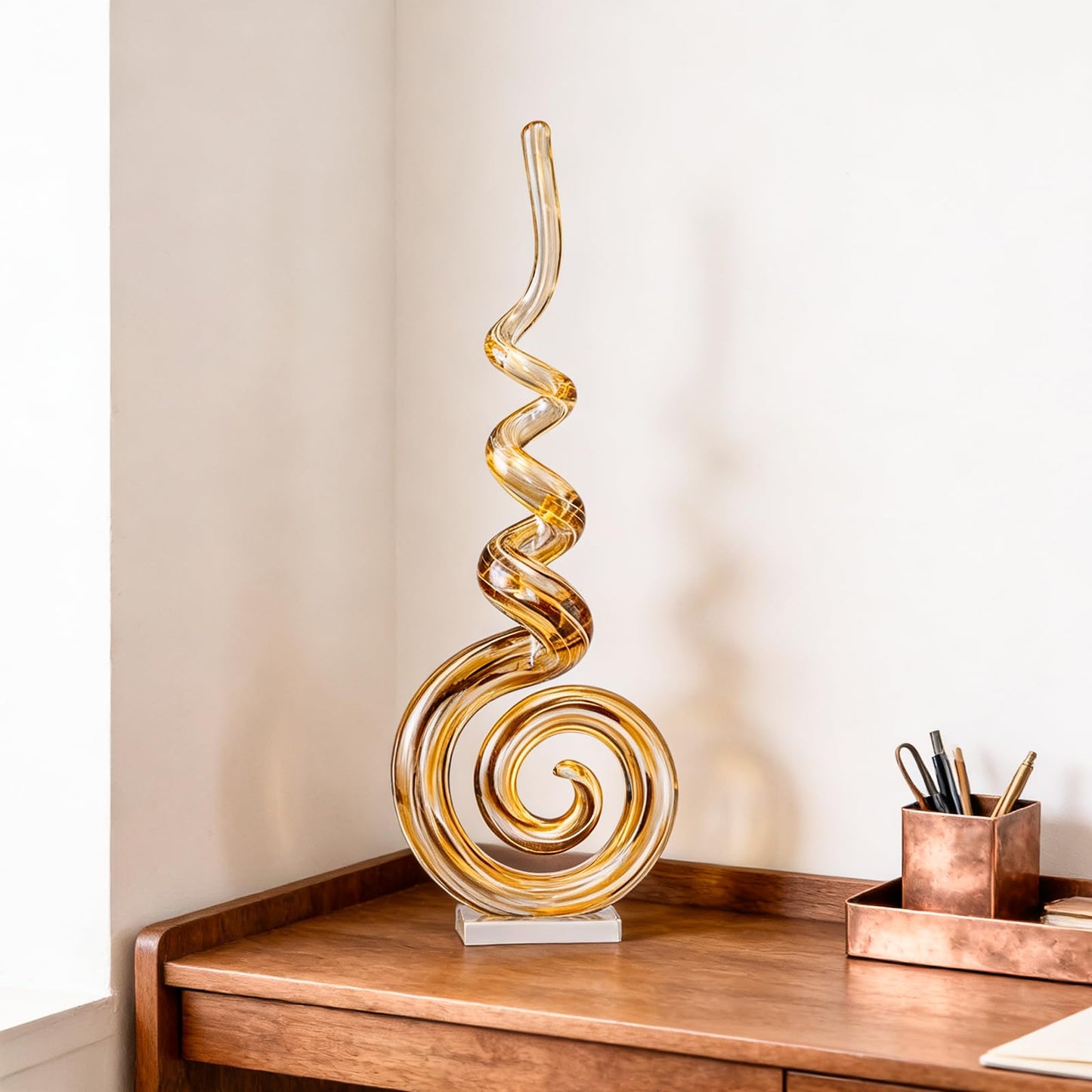 15" Tall Hand-Blown Murano-Style Glass Sculpture Statues Art Ornament Statue Figurines Home Decor Accent Piece Coastal Ocean Nautical Home Decor,Shelf,TV Stand,Tabletop Centerpieces,Wonderful Gift