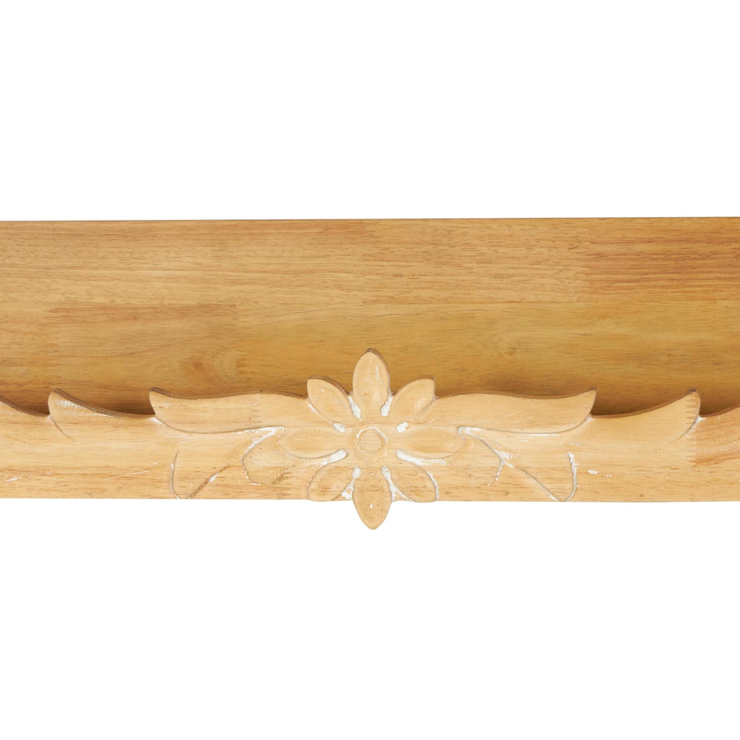 Deco 79 Wooden Floral Wall Shelf with Carved Scroll Lip, 30" x 6" x 6", Light Brown