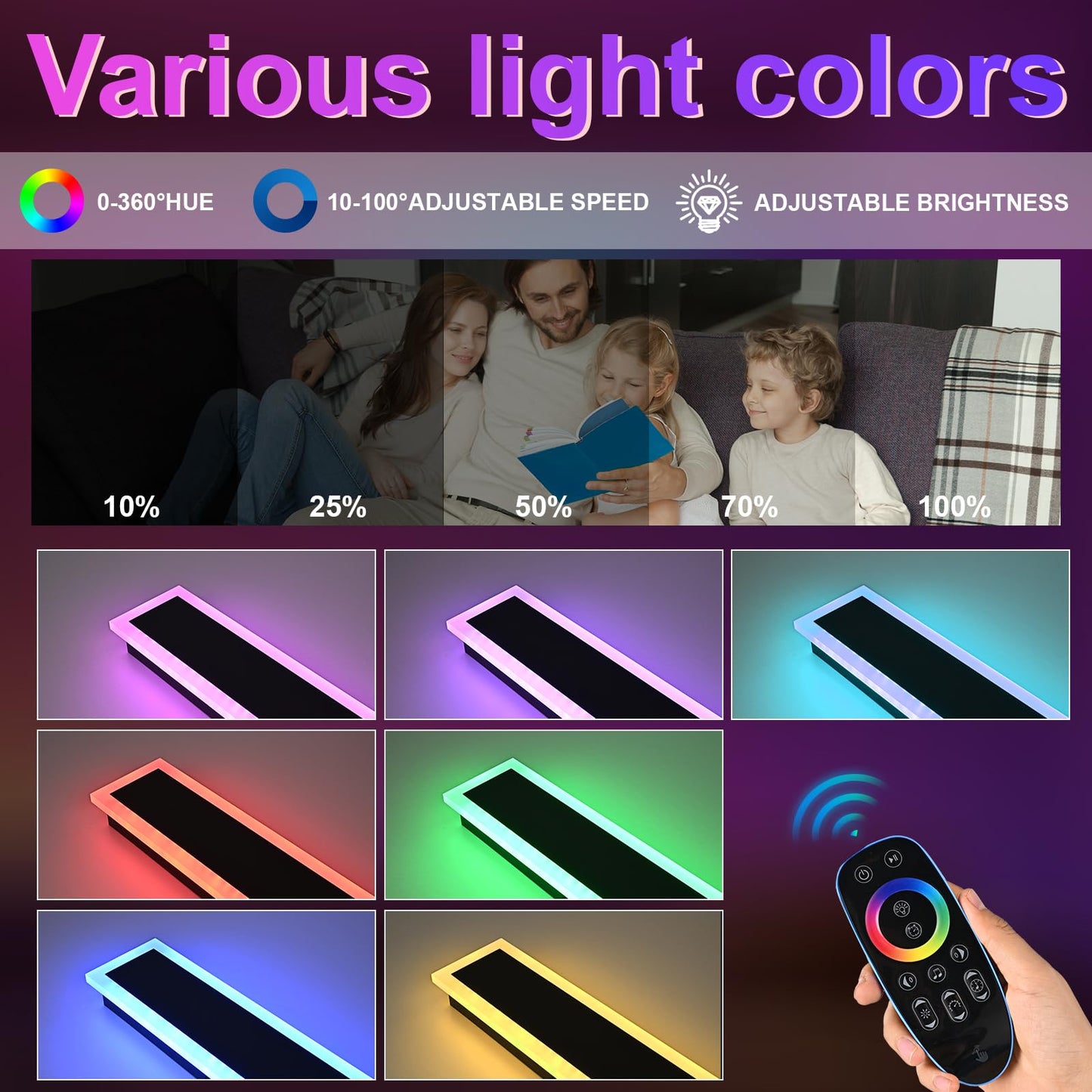 QueeuQ 2 Pack Modern RGB Outdoor Wall Lights for Patio,48 inch Long Outdoor LED Wall Lights,Dimmable LED Long Linear Exterior Lighting,Outside Linear Wall Light for Front Door,Garage,Enterway