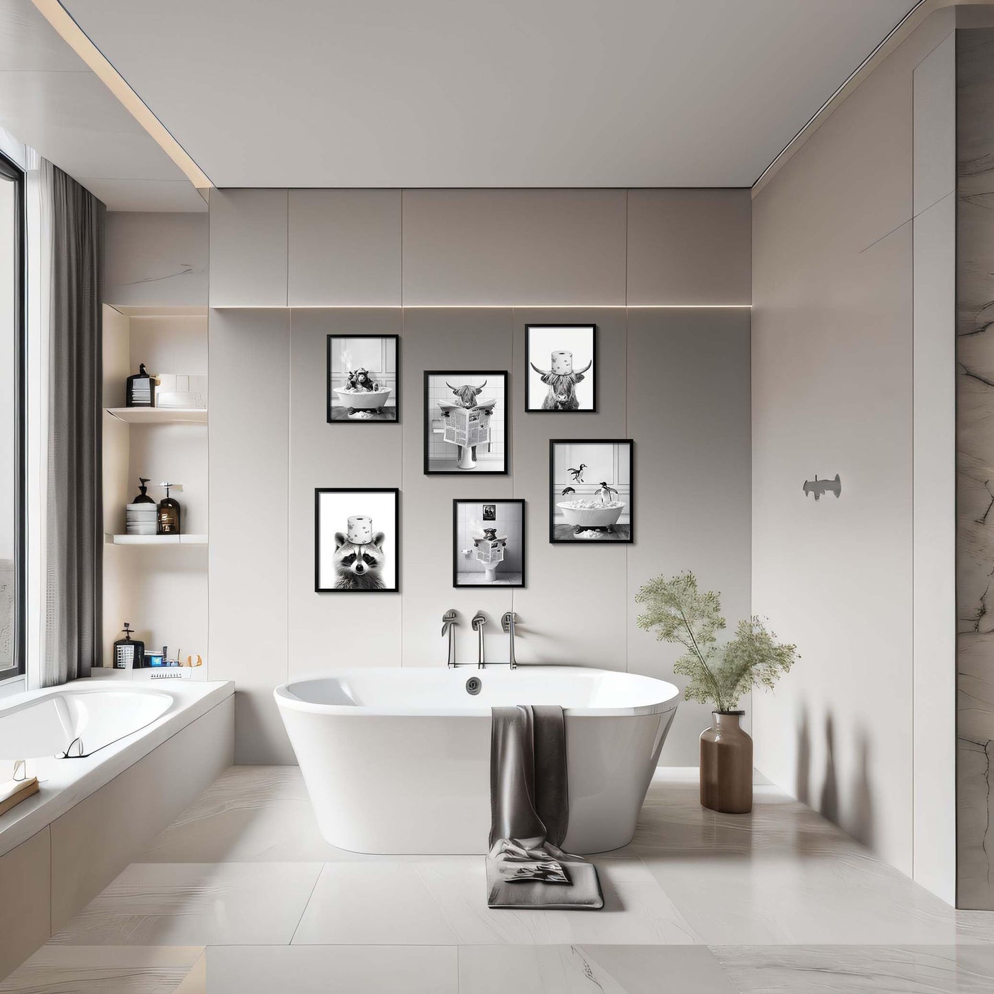 Framed Bathroom Decor Wall Art, Chimpanzee in Bathtub, Black and White Wall Art, Funny Bathroom Wall Decor Signs, Cute Animal Art Home Decor (Framed,8''x10'')