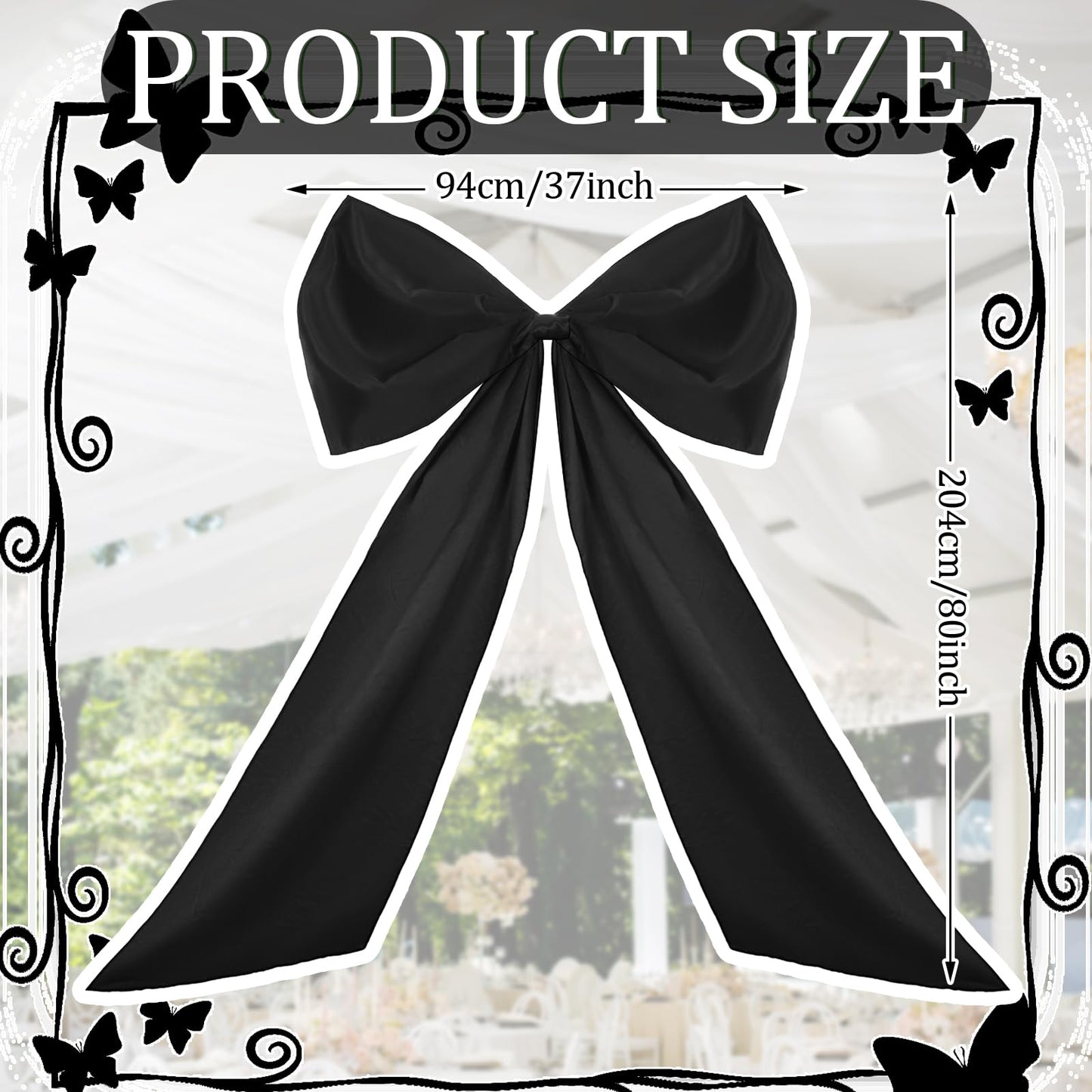 Wavwavw Big Wall Bow Decorations 39 x 72 Inch Giant Birthday Party Decor Ribbon Hanging Tie Bow Decor for Coquette Party Baby Shower Wedding Bridal Bachelorette Supplies(Black,Polyester,Weeding)