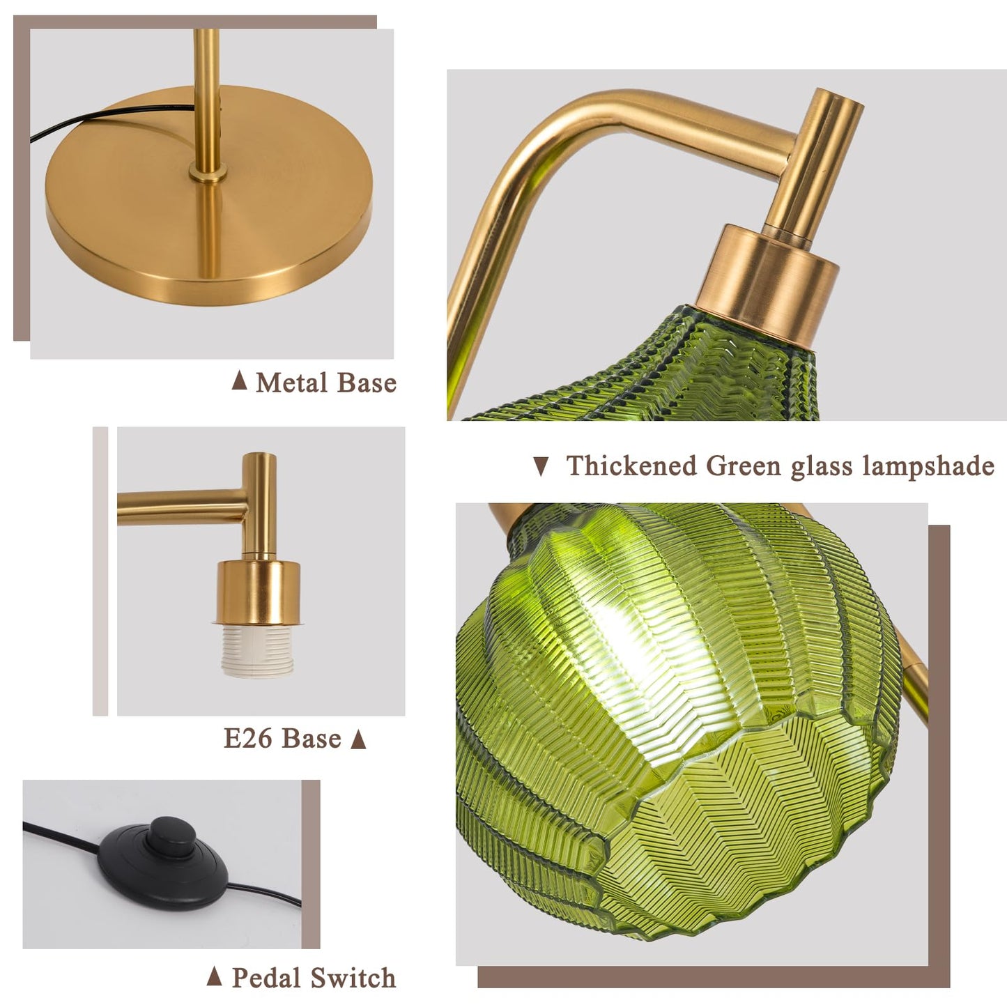 EIDISUNY Floor Lamp for Living Room, Modern Standing Lamp with Remote, Dimmable, 3CCT, Arc Tall Floor Lamp with Green Glass Lampshade for Bedroom Study Room Office (Bulb Included)