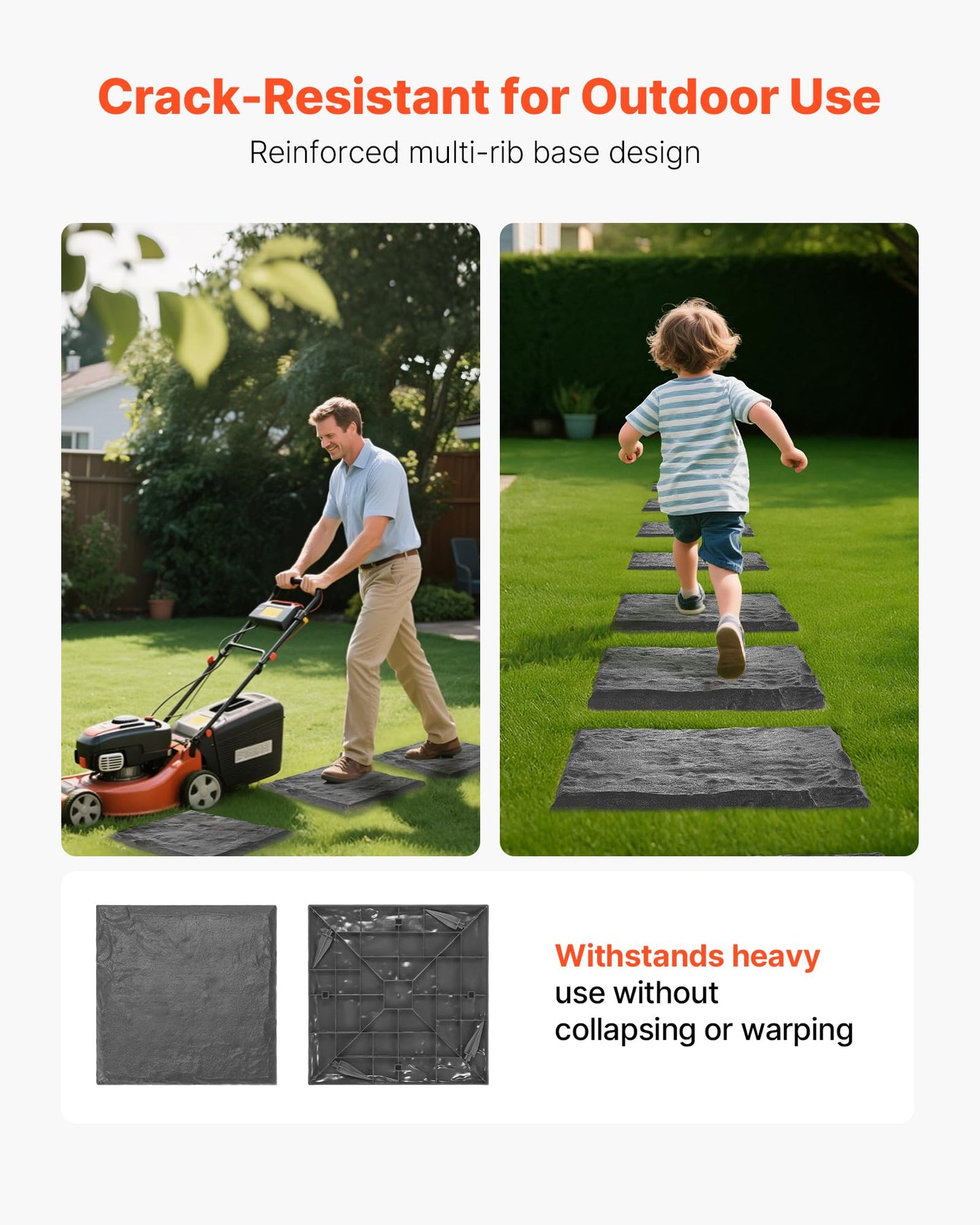 VEVOR Garden Stepping Stones, 16Pcs 15.5 x 15.5 in, Decorative Stepping Stones with Stakes, Weather-Resistant Plastic Pathway Pavers, Smooth Surface, Outdoor Walkway for Lawn Patio Landscape, Grey
