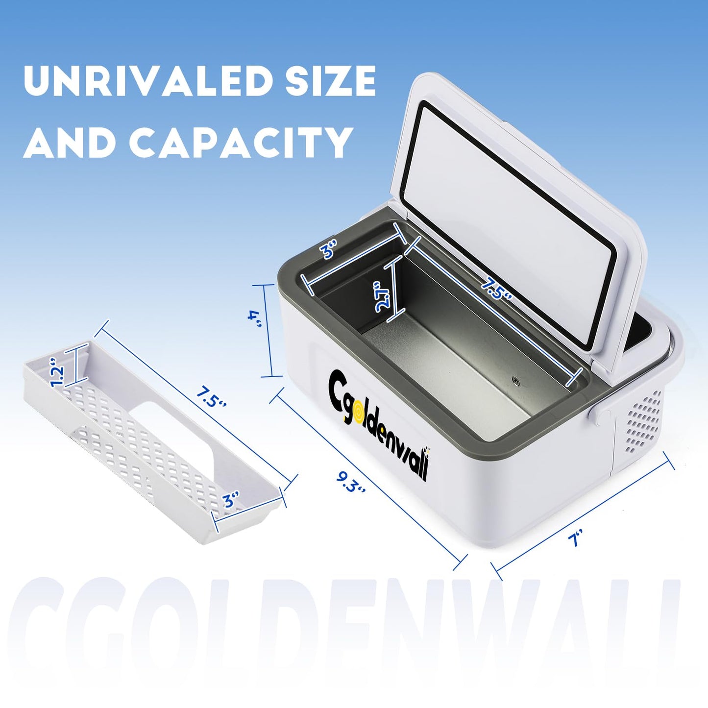 CGOLDENWALL Portable Insulin Cooler Box for Max.12 Pens, 7.5 * 3 * 2.7inches Internal Capacity 32-64℉ Setting with 5V 13600MAH Battery Mini Medicine Refrigerator for Home &Outdoor Use