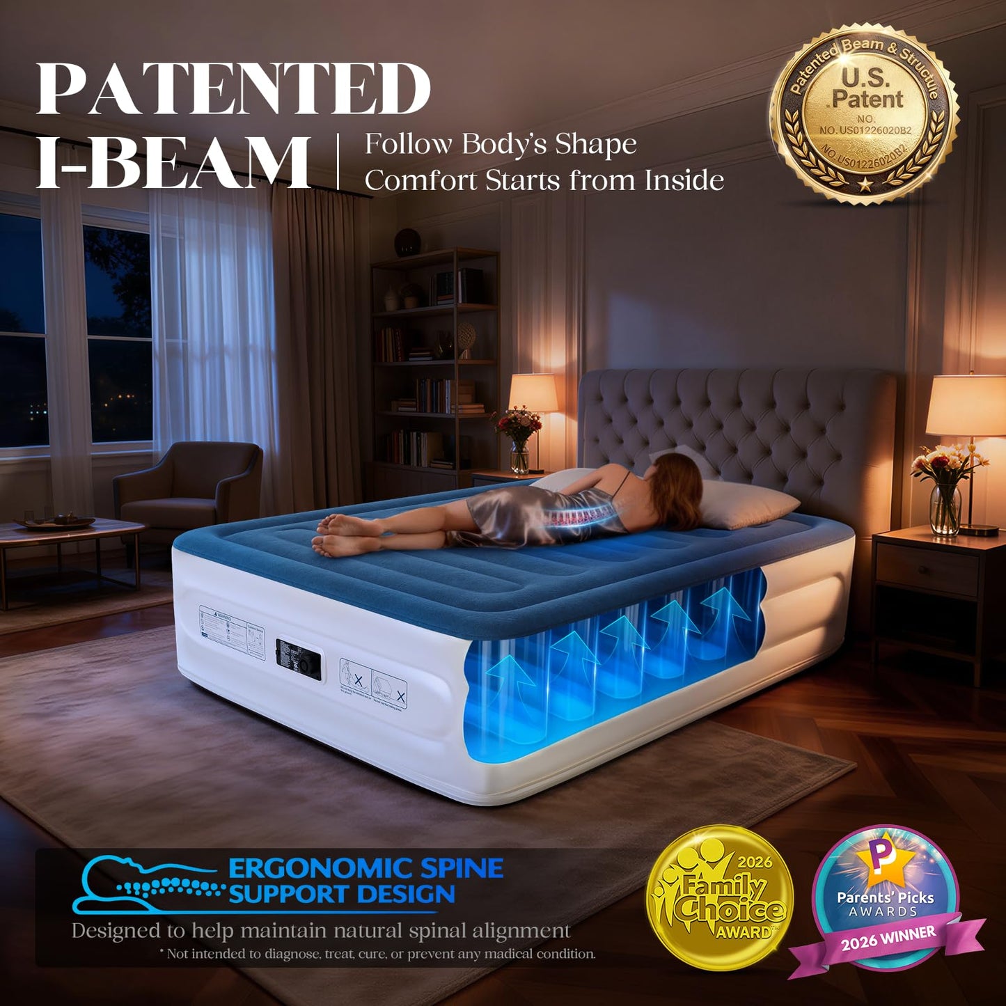 VOSSER Queen Air Mattress with Built-in Pump,18'' Raised Blow Up Mattress, Leak-Proof Air Bed with Storage Bag, Flocked Top Inflatable Mattress for Home, Camping & Guests