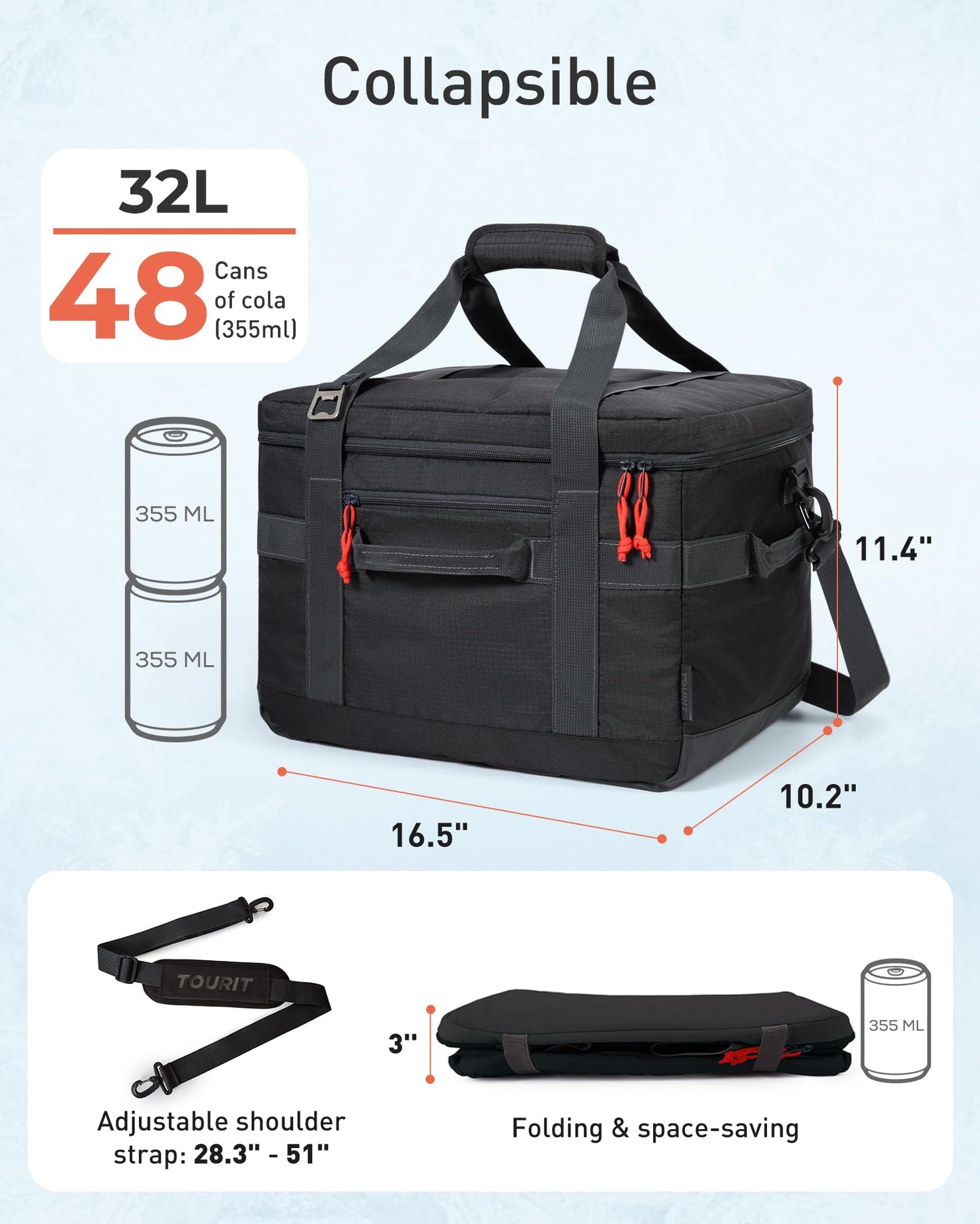 TOURIT Soft Sided Cooler Bag Insulated 48/60 Cans, Large Collapsible & Leakproof Ice Chest for Picnic, Beach, Camping, Travel
