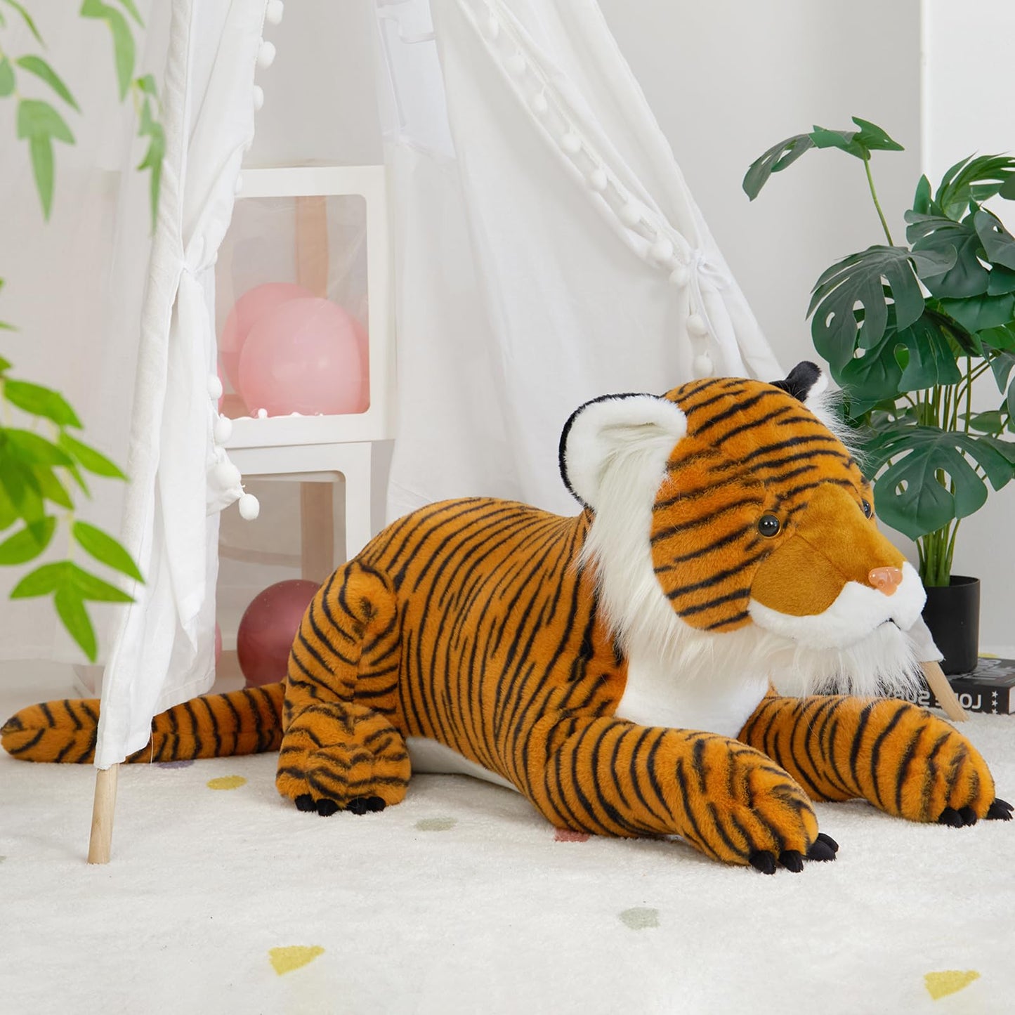 MaoGoLan Giant Tiger Stuffed Animal - 46” Realistic Tiger Plush Toy for Boy Girl Kid, Soft Fluffy Wild Cat Zoo Animal Toy Plush Pillow for Birthday Gift, Baby Shower Party Favor, Home Decor
