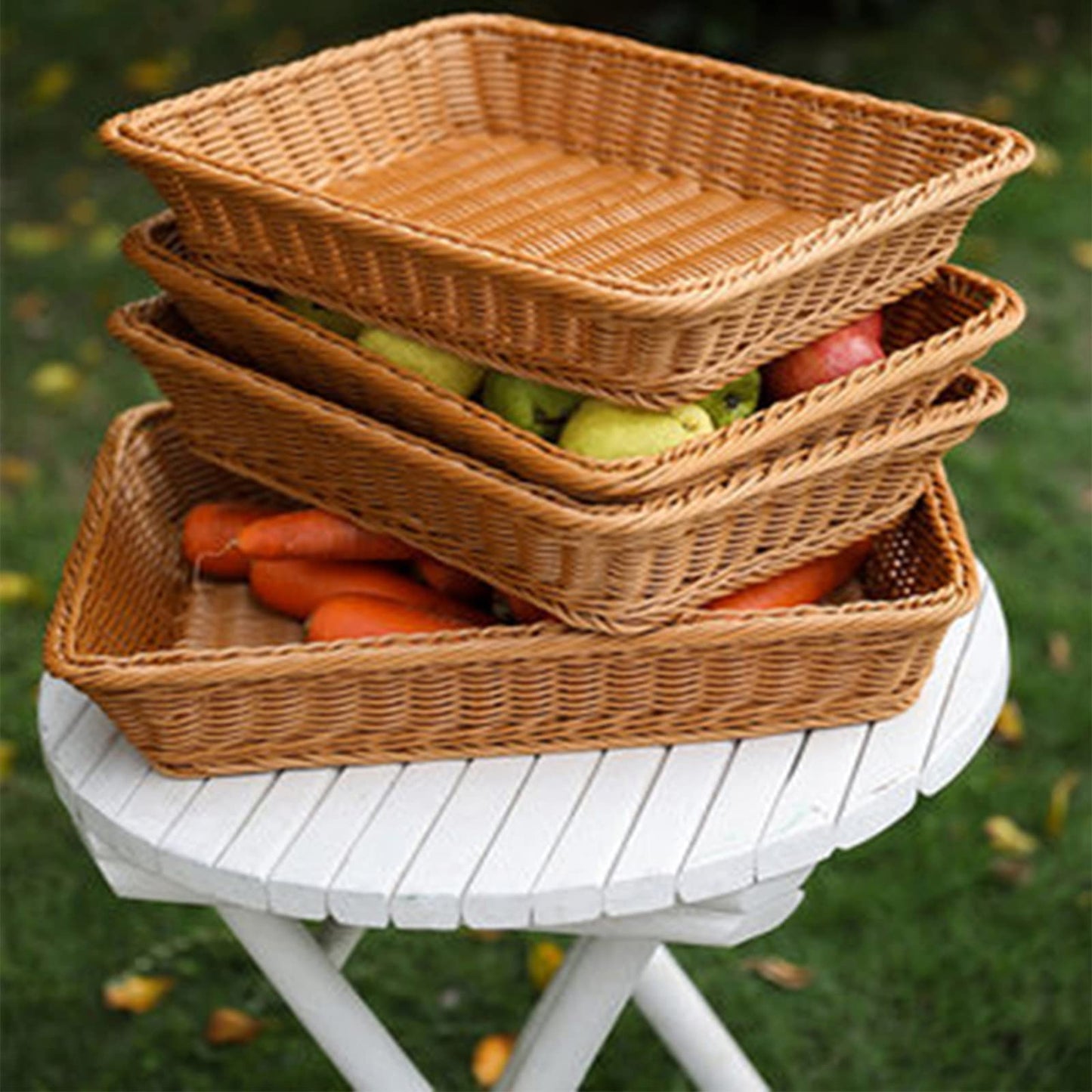 Yarlung 3 Pack Imitation Rattan Woven Bread Baskets, 11.8 x 7.8 Inch Plastic Wicker Fruit Baskets for Food Serving, Vegetables, Kitchen, Restaurant, Outdoor, Brown