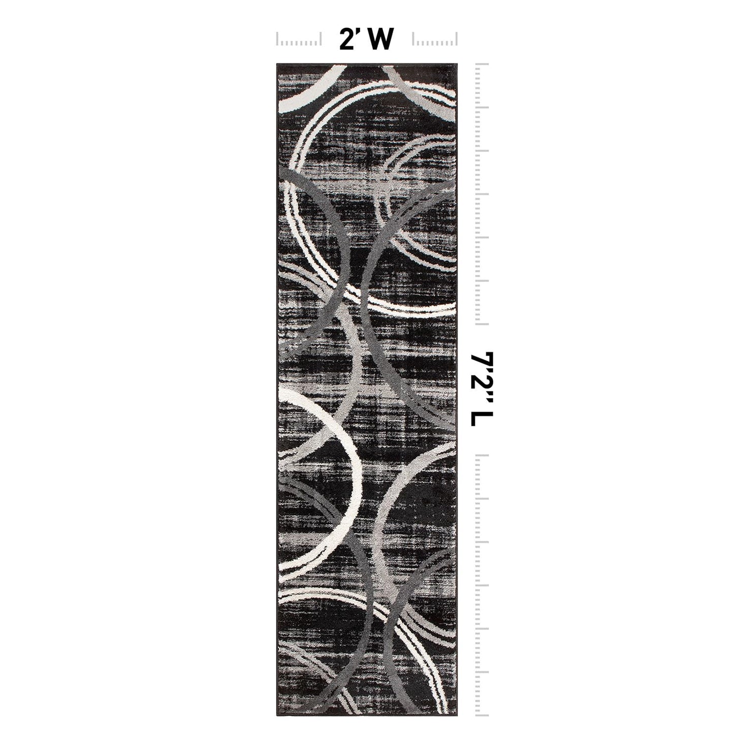 Rugshop Modern Wavy Circles Design Runner Rug, Non-Shedding Carpet for Hallway, Entryway, or Kitchen, Black, 2' x 7'2"
