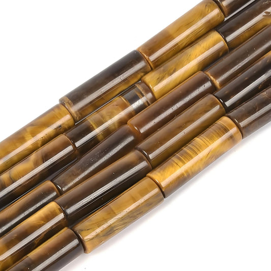 HAAMIIQII Natural Yellow Tiger's Eye Tube Beads 13x4mm Column Stone Cylinder Gemstone Loose Beads for Jewelry Making Strand 15 Inch (28-29pcs)