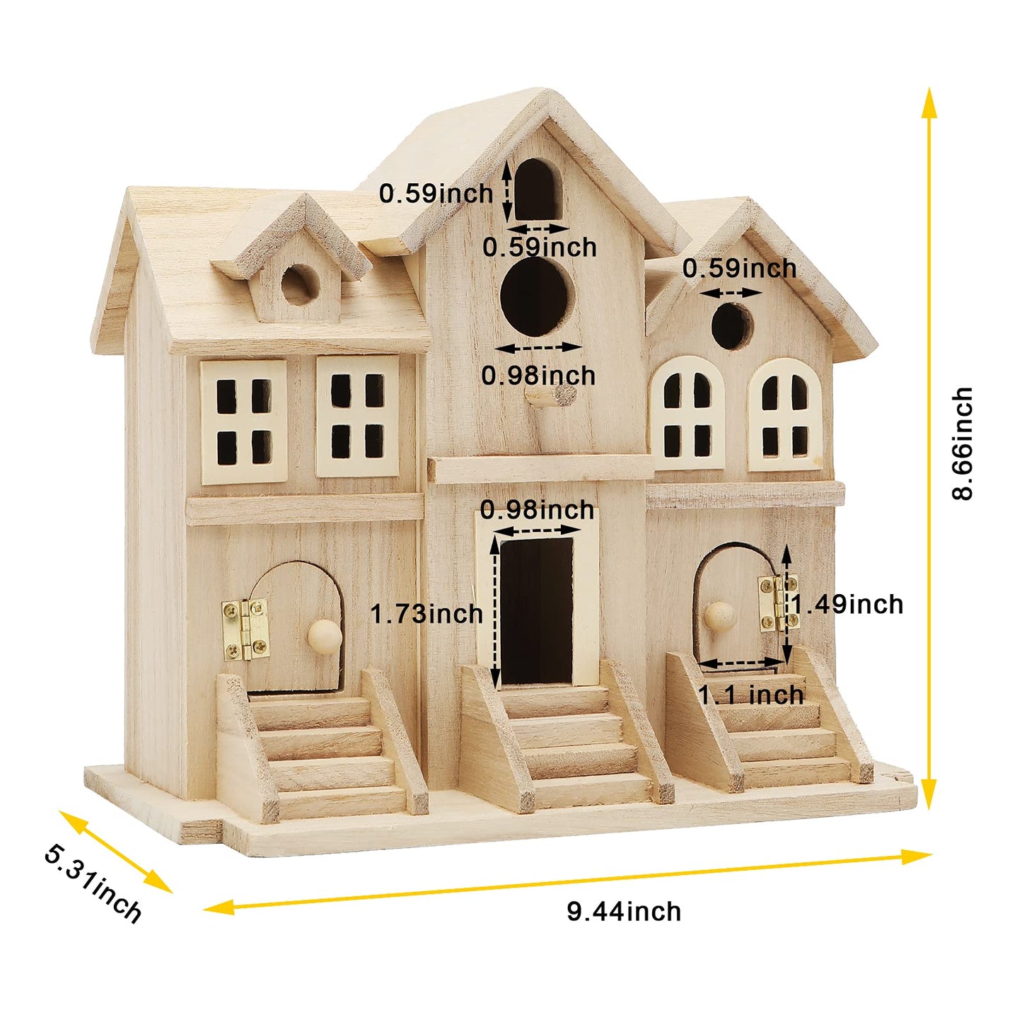 Lyfreen Paulownia Wood Bird House with Pole, Outdoor Hanging Birdhouse for Bluebirds, Wrens, Hummingbirds, Finches - Wooden Garden Bird House