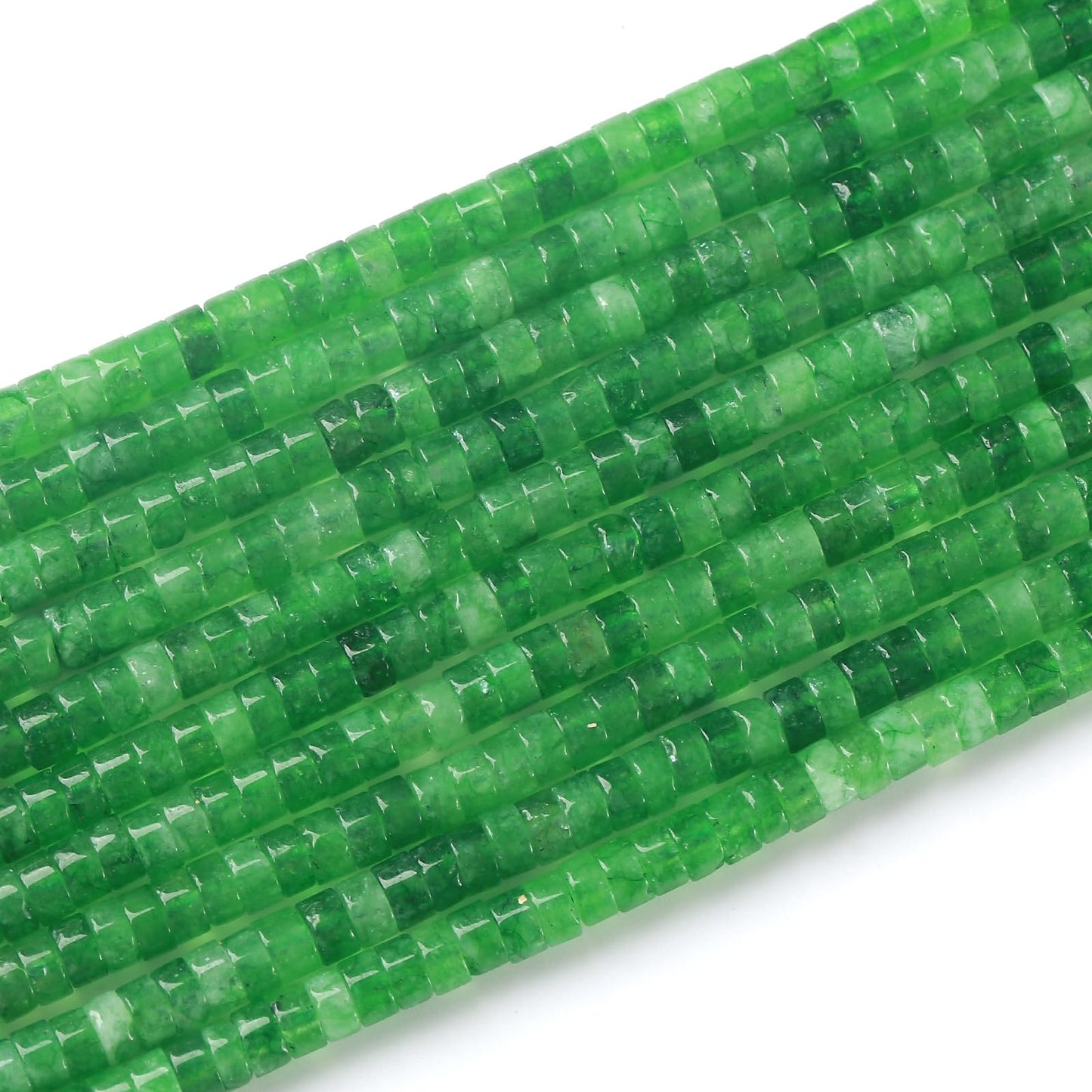 ZXYMLZI 150pcs 2x4mm Natural Green Peridot Jades Tube Shape Beads Loose Flat Round Cylinder Flat Spacer Green Stone Beads for Bracelet Earrings Jewelry Making