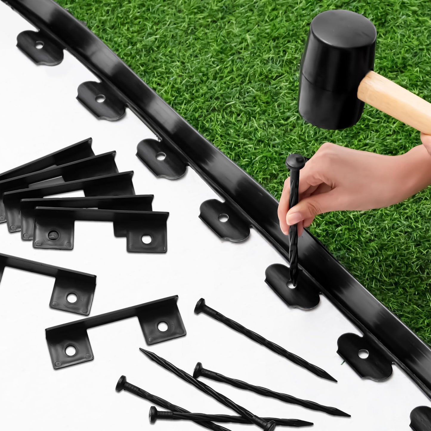 Sasylvia 2.5'' x 200' Landscape Edging Kit Edging Border Coil Include 120 Anchoring Spikes 10 Connectors Plastic Garden Border for Lawn Garden Grass Yard Home(Black)