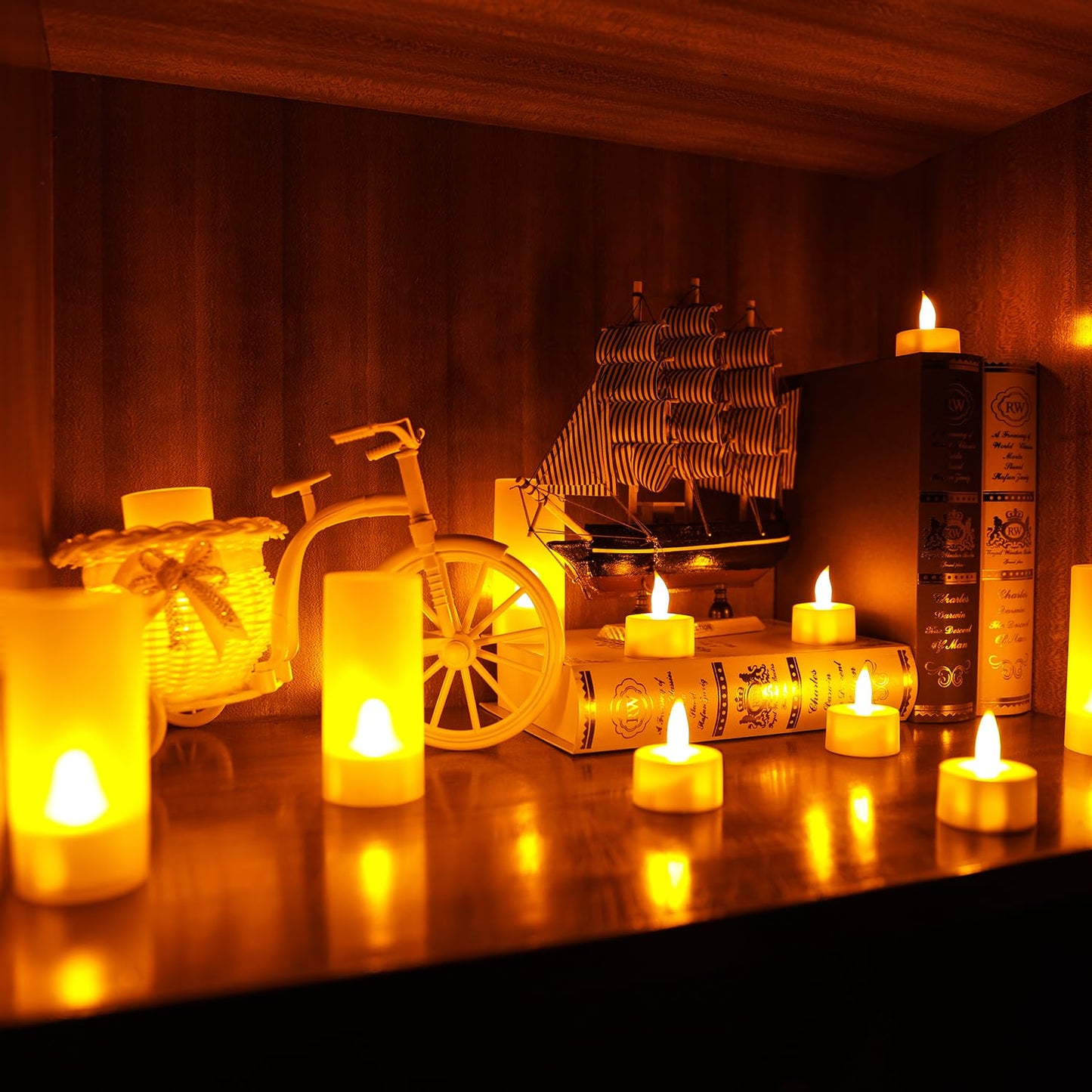 Esup Rechargeable Candles Flameless Flickering Candles Tealights 12pcs/Set with White Base, Decoration Parties, Weddings, Bar, Family, Dinner Outdoor Picnic