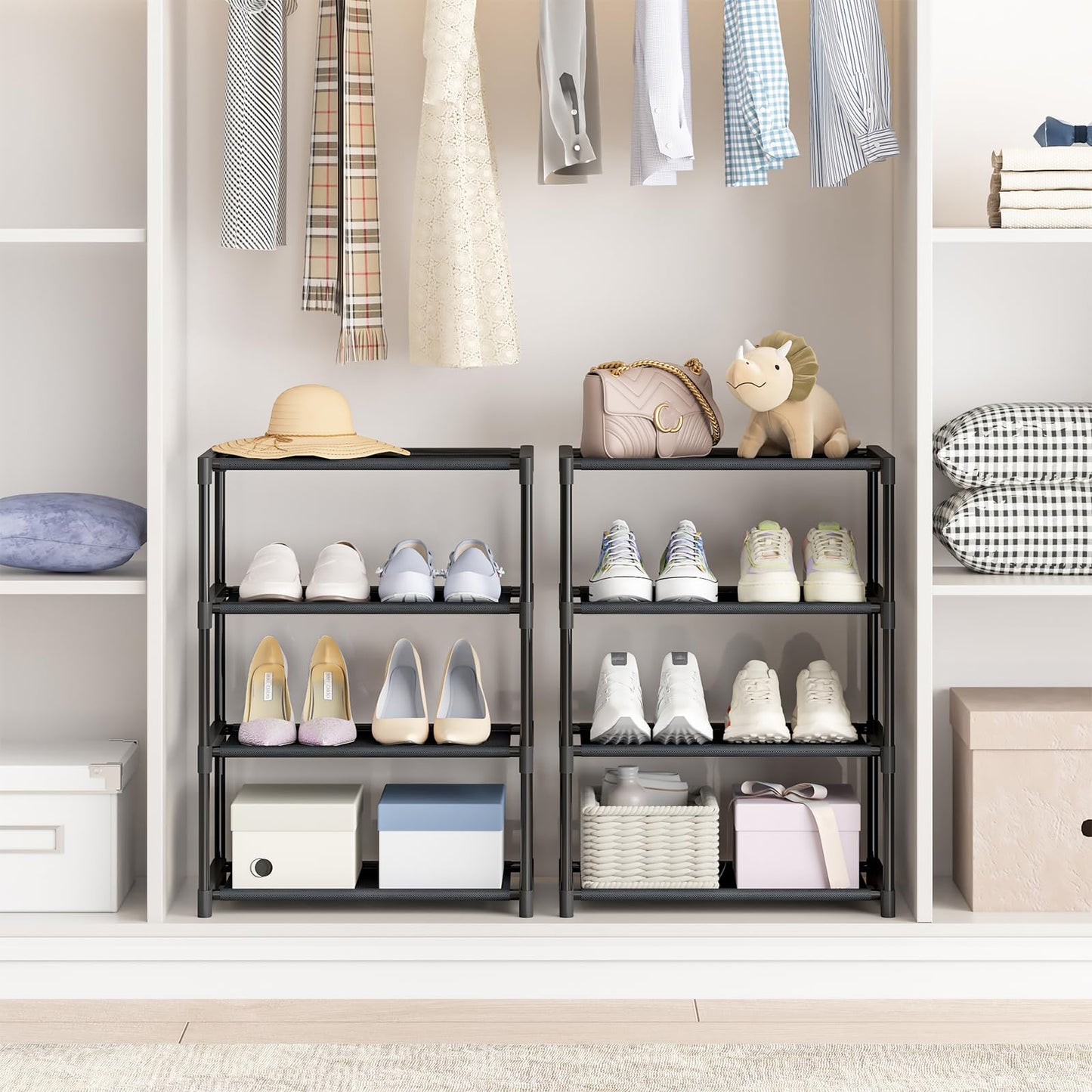 Autonomier 4 Tier Extra Small Shoe Rack (16.3" Wide), Narrow Stackable Kids Toddler Adult Shoe Storage Organizer Shelf for Closet Floor Entryway Bedroom, Space Saver Shoe Rack Organization Shelves