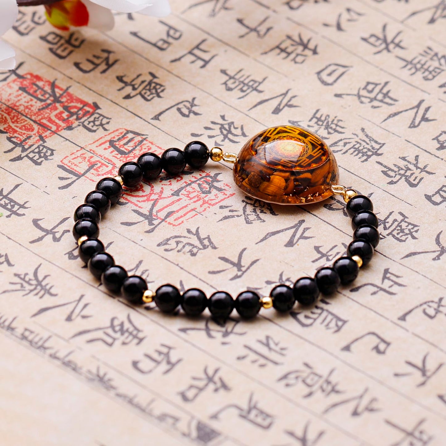 Day Day Up Natural Tiger's Eye & Black Onyx Orgone Energy Bracelet - 7 Chakra Balancing, Stretch Healing Stone Beads, Spiritual Jewelry for Protection & Wealth (Style 2)