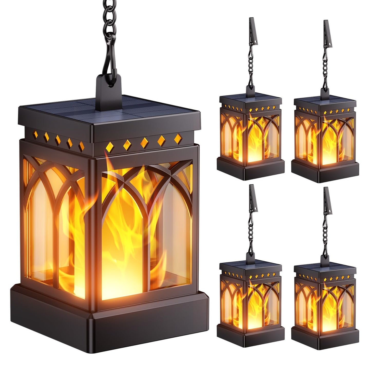 KOOPER 4 Pack Solar Lanterns Outdoor Waterproof, Upgraded Flickering Flame Modes + Constant Modes Hanging Solar Lantern Lights for Outside, Lanterns Decorative Outdoor for Garden Table Yard Tree Decor