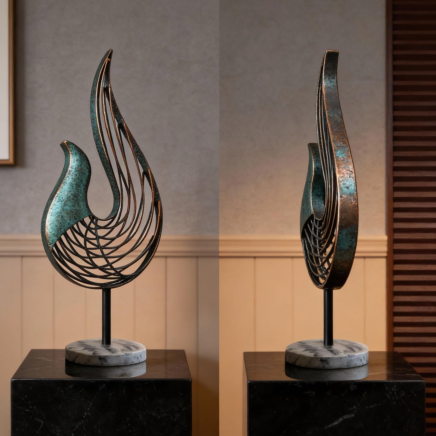 LNXMES Teal Abstract Bird Sculpture, Modern Metal Wireframe Art Decor with Base, Minimalist Home Decor Accent for Living Room Table, Office Desk, Shelf Display