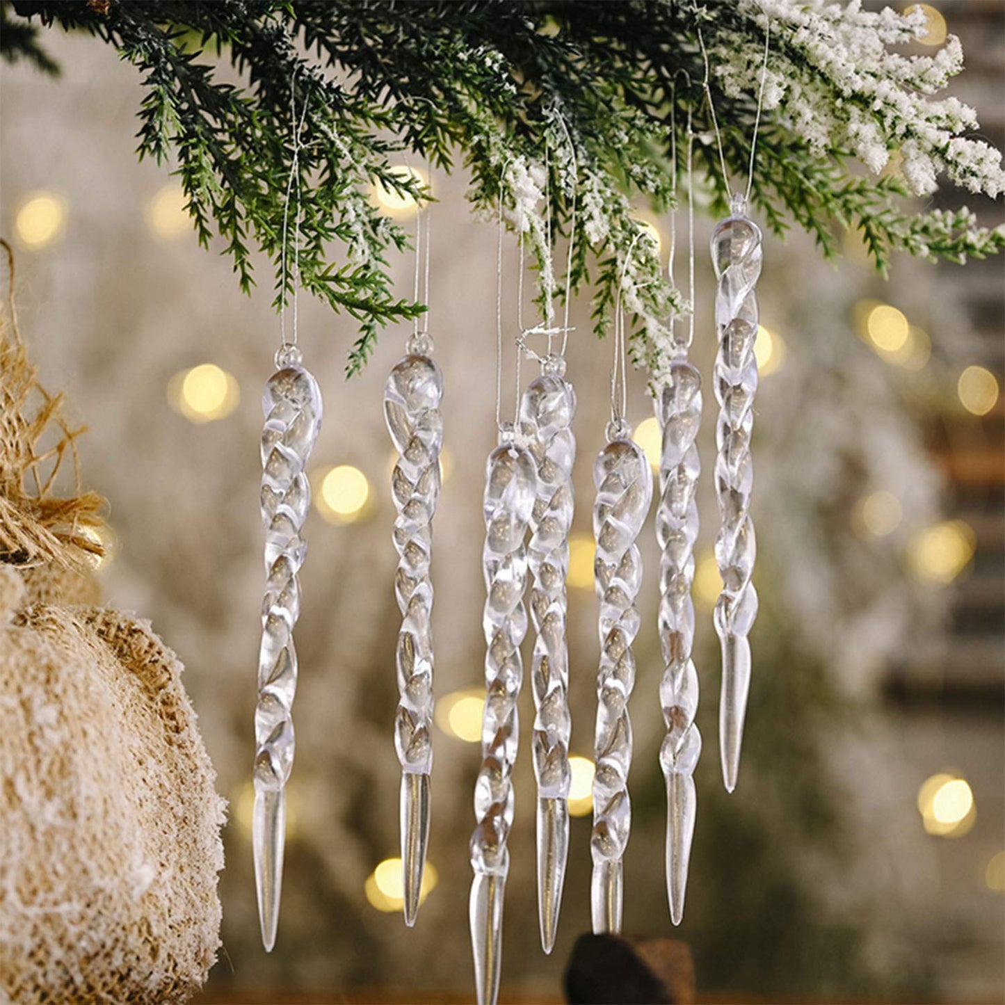MIAO JIN 48 Pcs Plastic Hanging Icicles Drop Ornament for Christmas Tree Wedding Party Decorations (Transparency)
