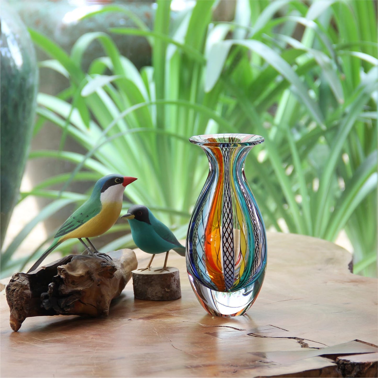 Ca D Oro Small Glass Vase Boho with Colored Canes Hand Blown Murano-Style Art Glass - Model Nº 2