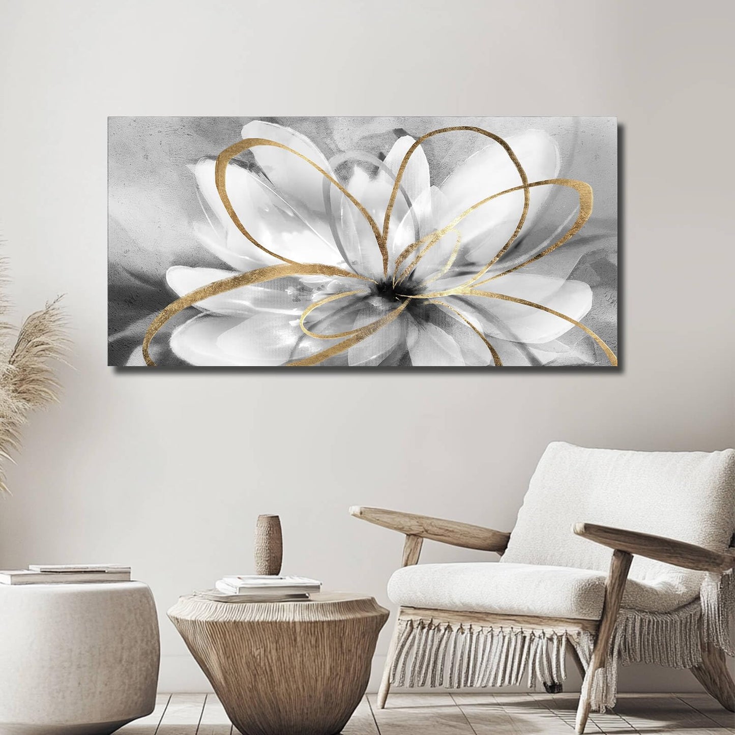 SOUGUAN Black and Grey Wall Decor Flower Art Work 20x40 Inch Line Paintings for Living Room Bedroom Office Wall Decorations