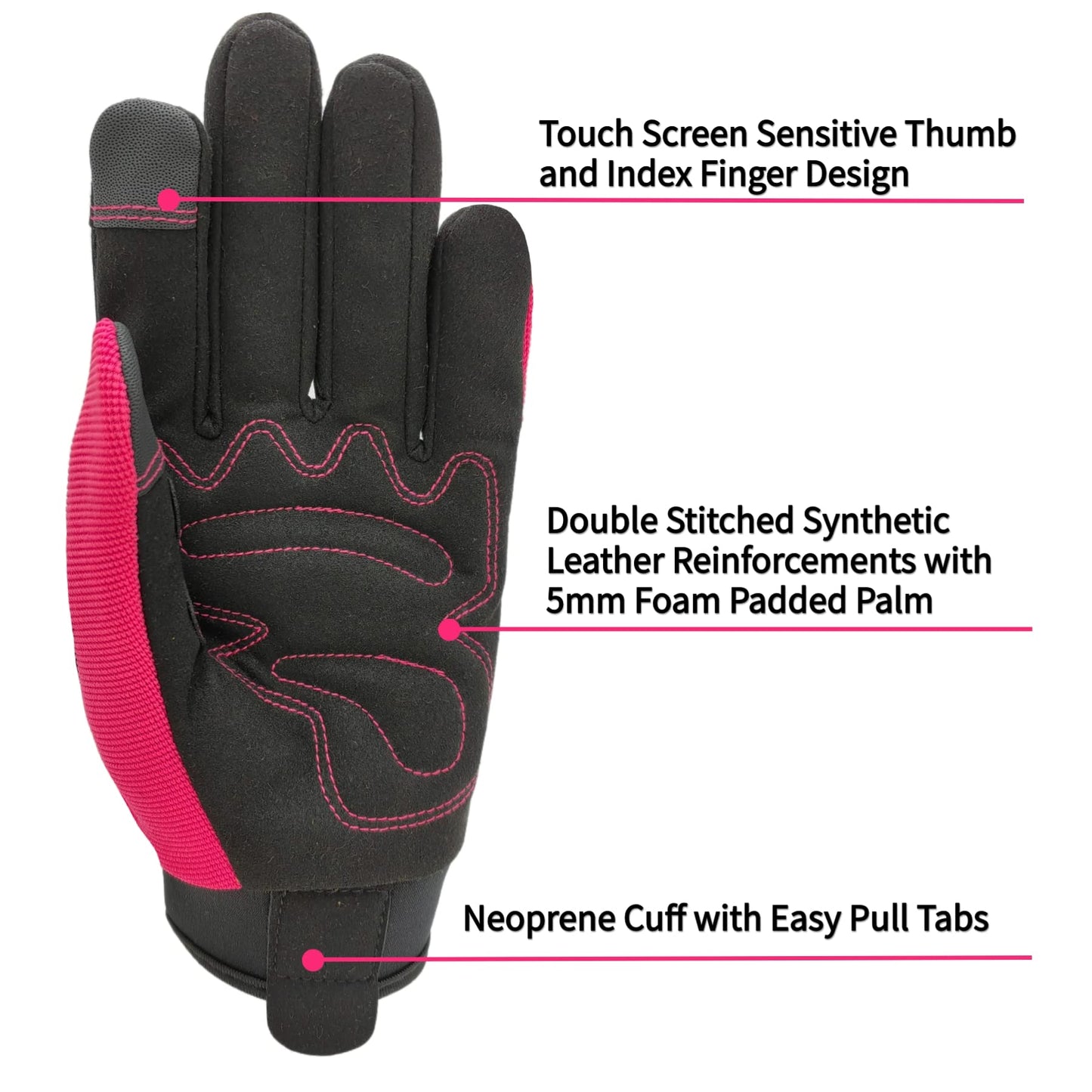 SAVJOB Utility Work Gloves for Men&Women,Mechanic Glove,Outdoor Yard,Performance Fit,Touchscreen,Pink,Medium