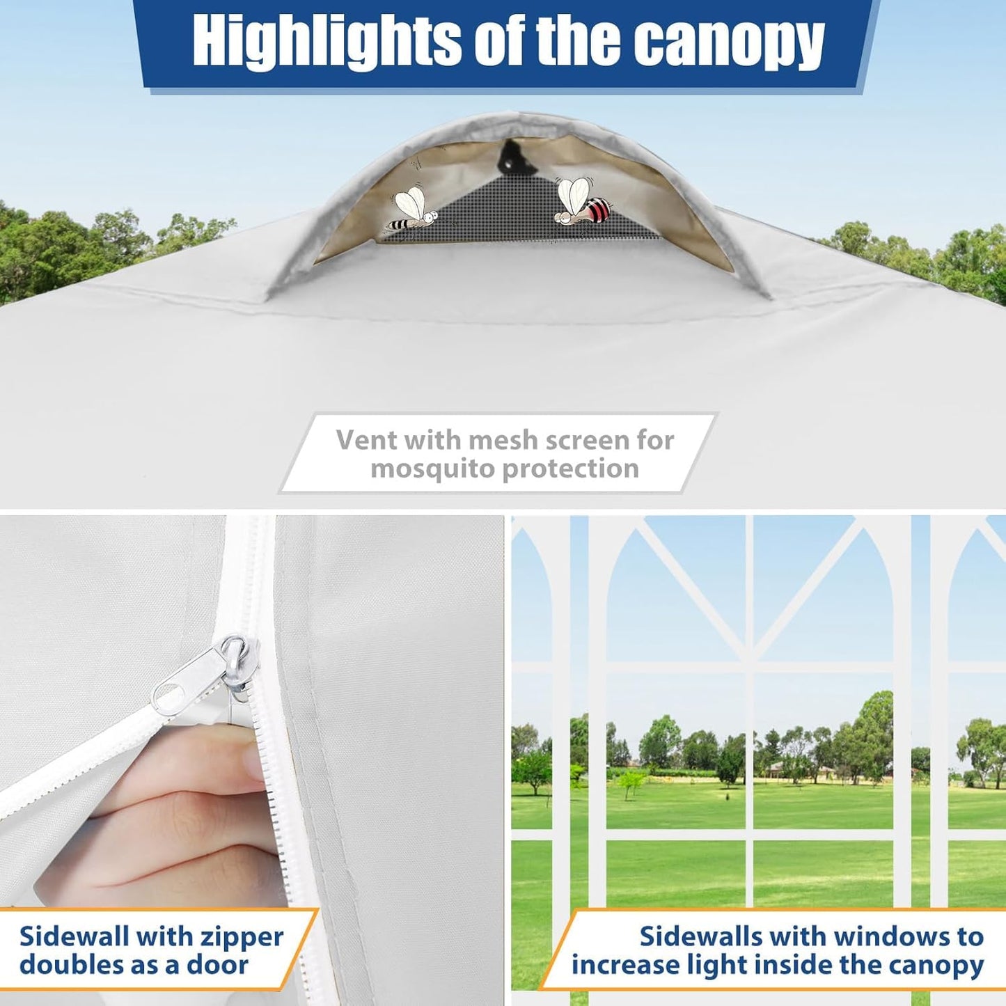 COBIZI 10x10 Pop Up Canopy Tent, One Push Outdoor Gazebo with 4 Removable Sidewalls & Air Vent, Waterproof Commercial Easy Up Adjustable Canopy with 4 Sandbags, 4 Stakes & 8 Ropes for Party, White