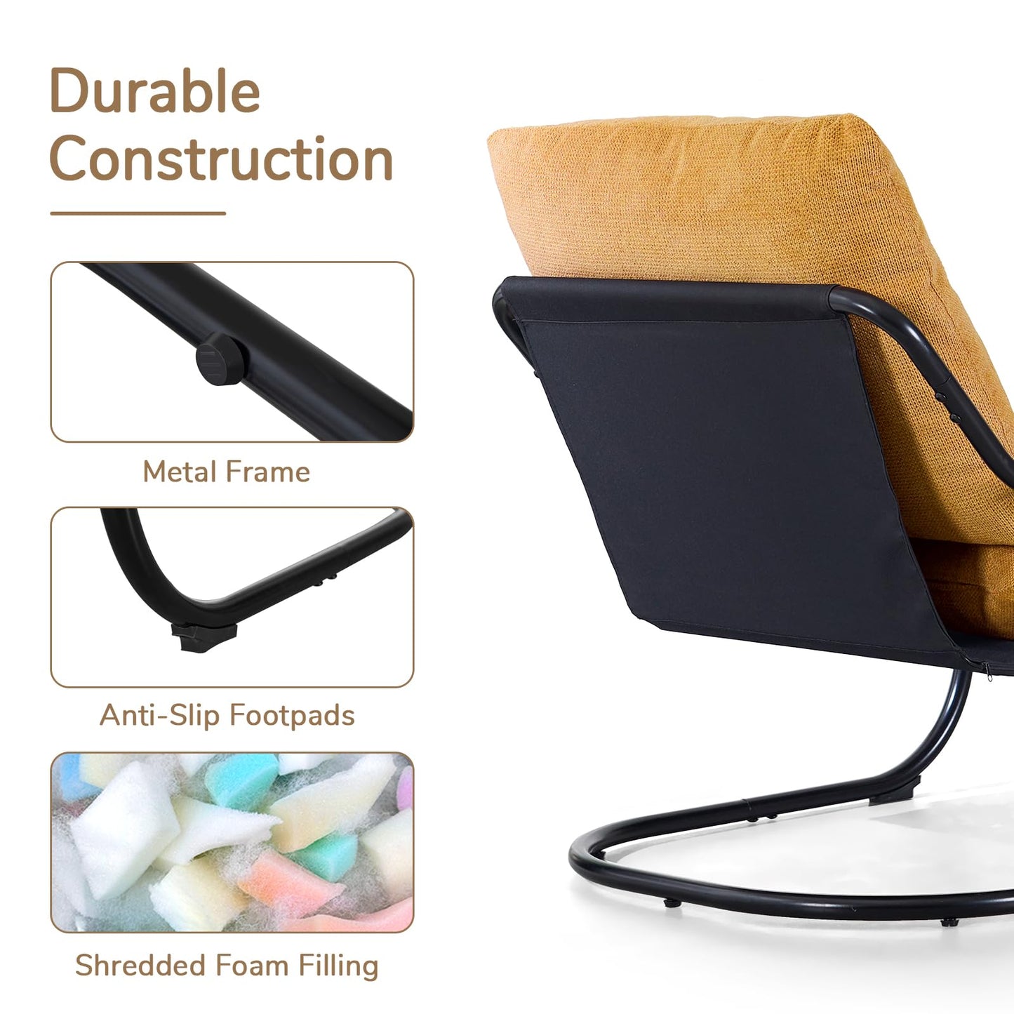Peace nest Modern Accent Chair,Comfy Living Room Suspended Chair with Mental Frame,Bedroom Armchair with Soft Upholstered Cushion for Balcony Lounge Reading Meeting Room,Yellow