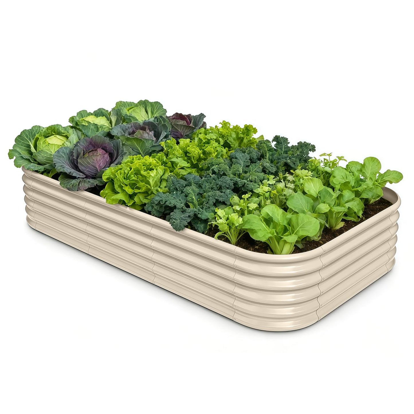 Annoell Galvanized Raised Garden Bed 8x4x1.5 ft, 18" Tall Metal Planter for Outdoor Plants Vegetable Herb Leafy Green, Modular Raised Flower Bed with Rust Resistant Coating - Sand Beige