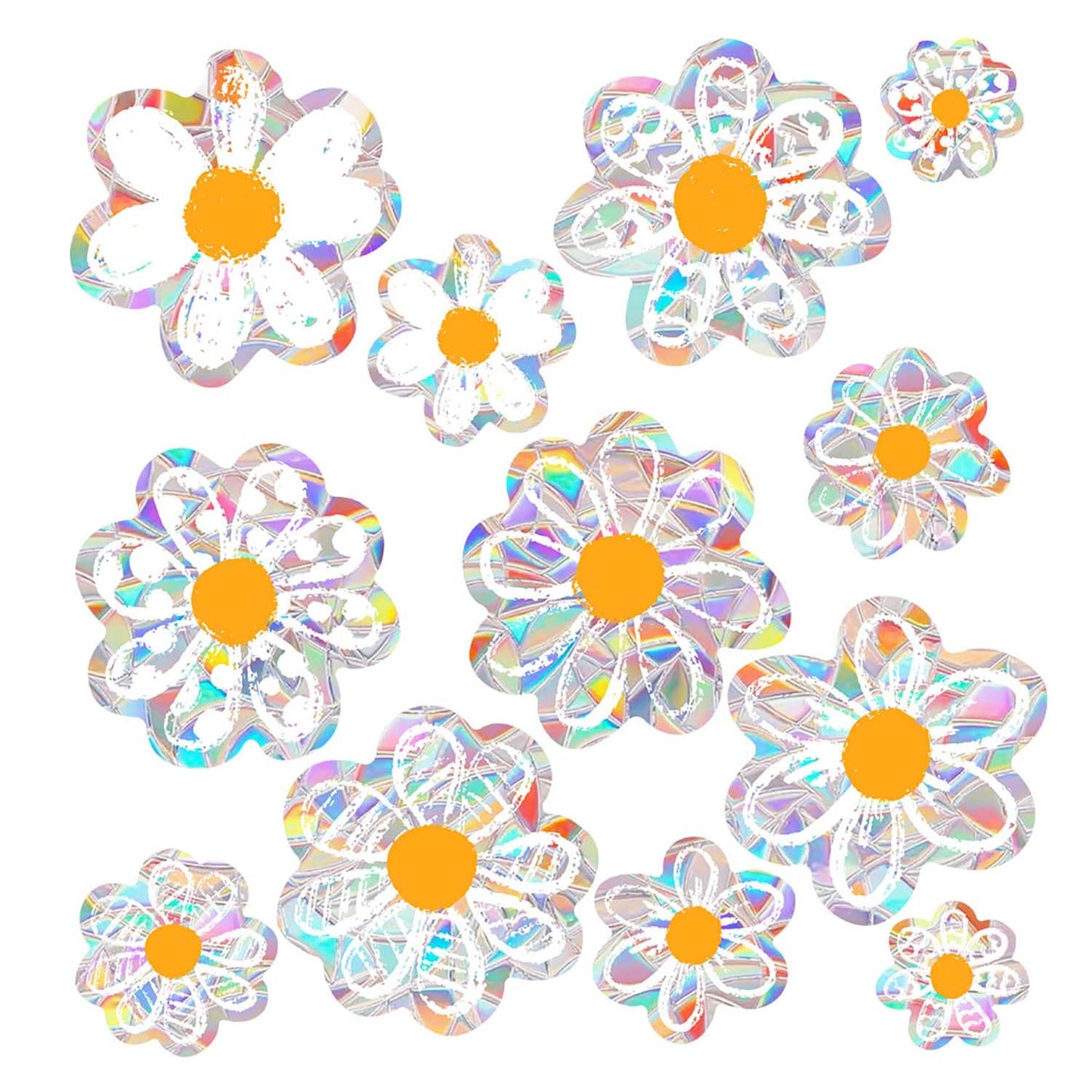 12pcs Spring Summer Daisy Window Stickers, Double-Side Glass Decals Shiny Rainbow Prism Anti Collision Window Clings for Mirror Glass Display Shop Office School Supplies Reusable