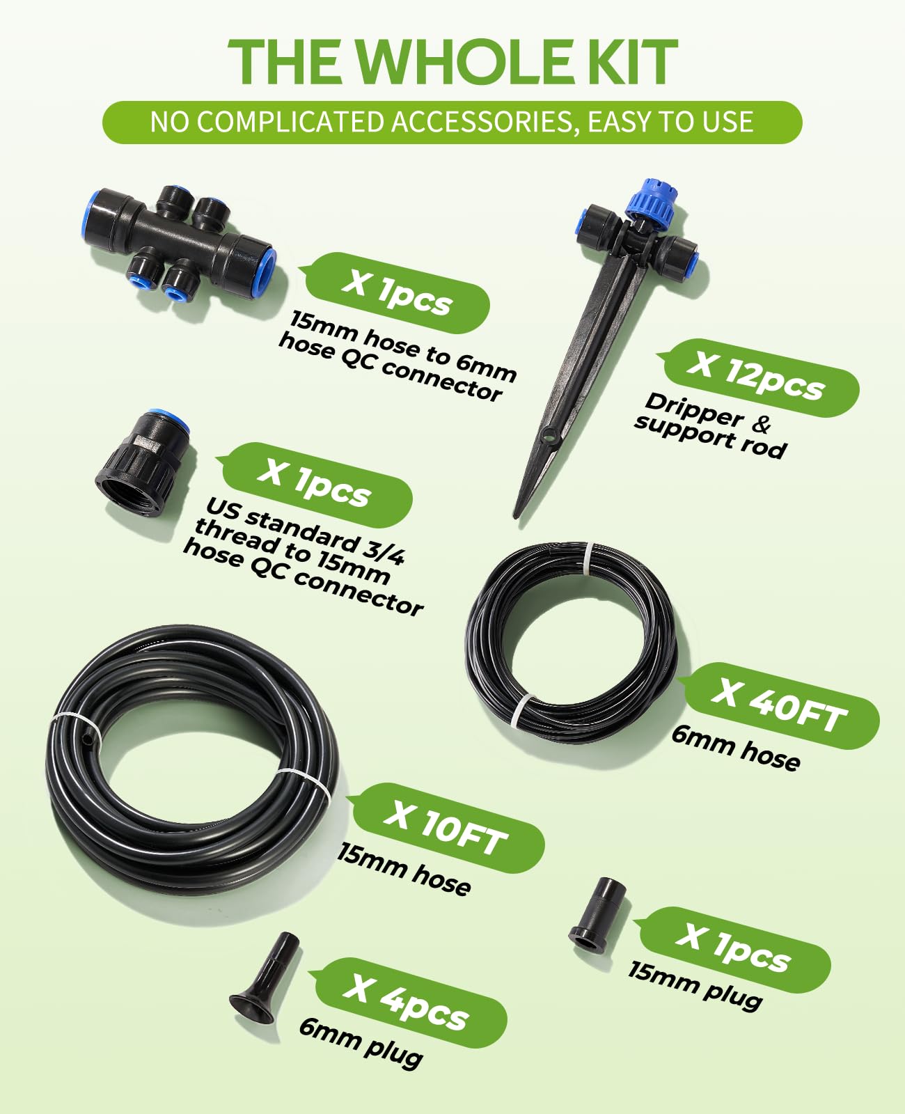 HIRALIY 50FT Garden Watering System, Drip Irrigation Kits for Plants, New Quick Connector, Blank Distribution Tubing, Saving Water Automatic Irrigation Equipment for Patio Lawn