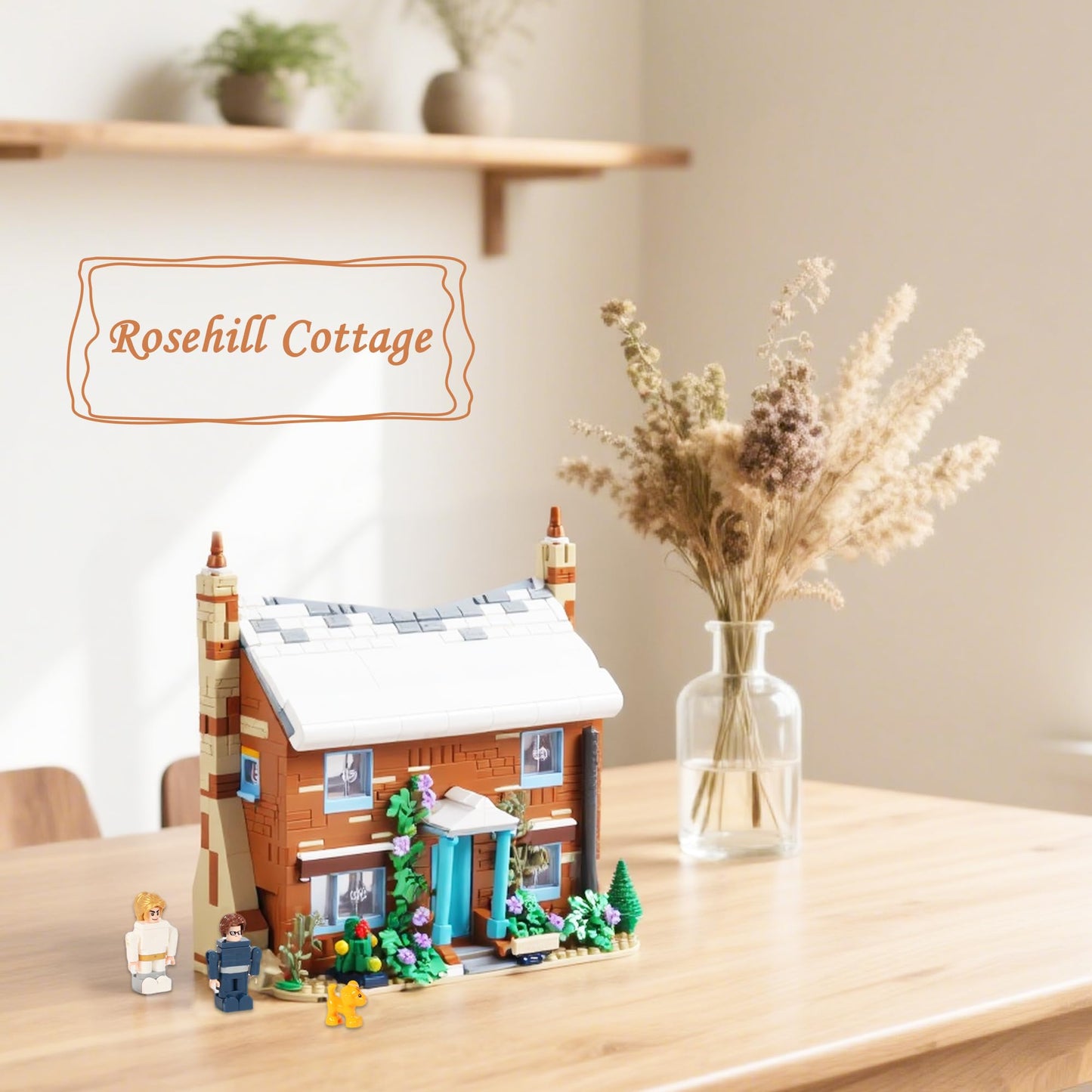 The Holiday Christmas Building Set, Rosehill Cottage Village Compatible with Lego – Cozy Winter House with Figures & Dog, Creative Display Gift for Adults, Movie Fans & Valentine’s Day