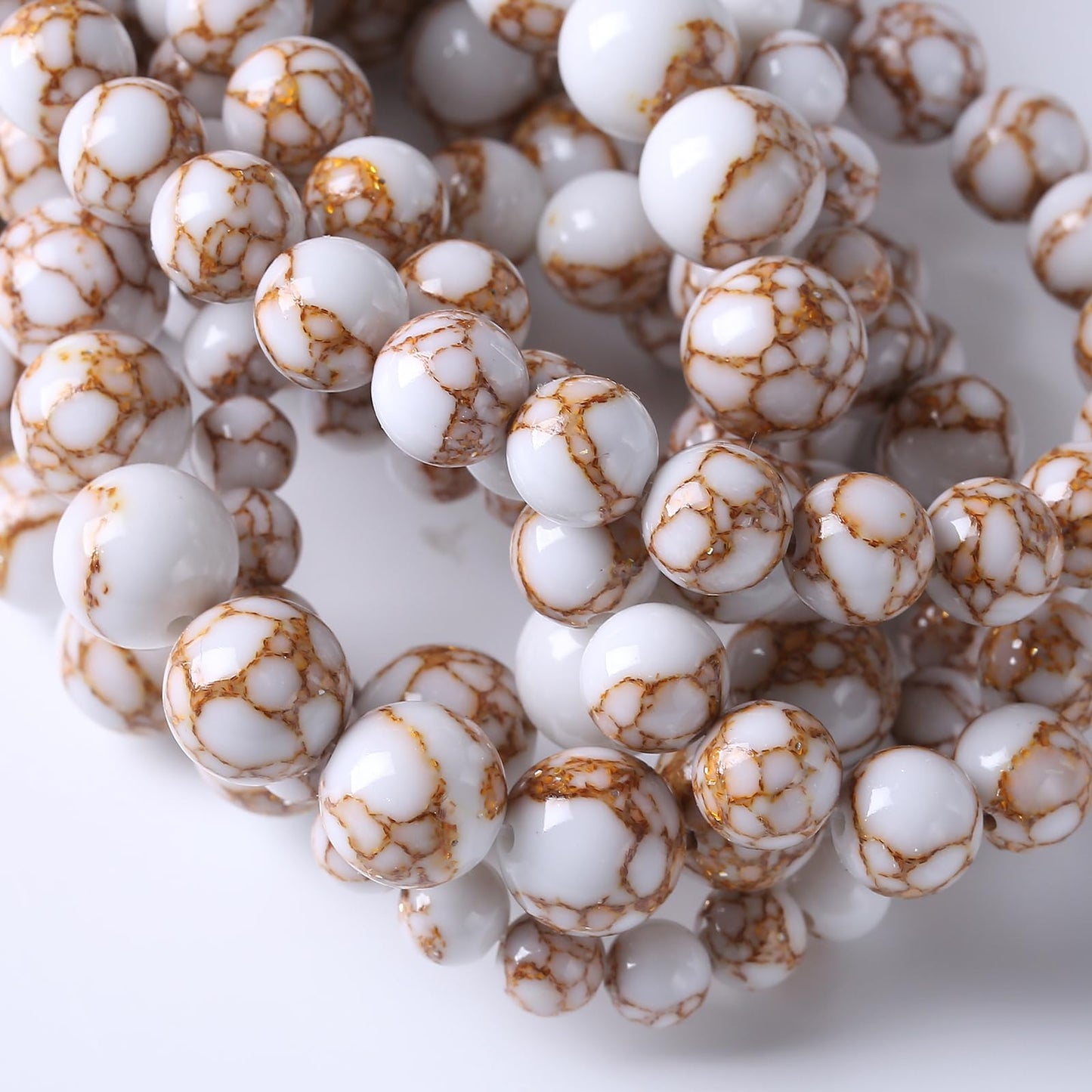 45pcs 8mm White Howlite Spun Gold Stone Beads for Jewelry Making Natural Stone Energy Healing Beads DIY Bracelet Necklace 15" (8mm, White Howlite Spun Gold Stone)