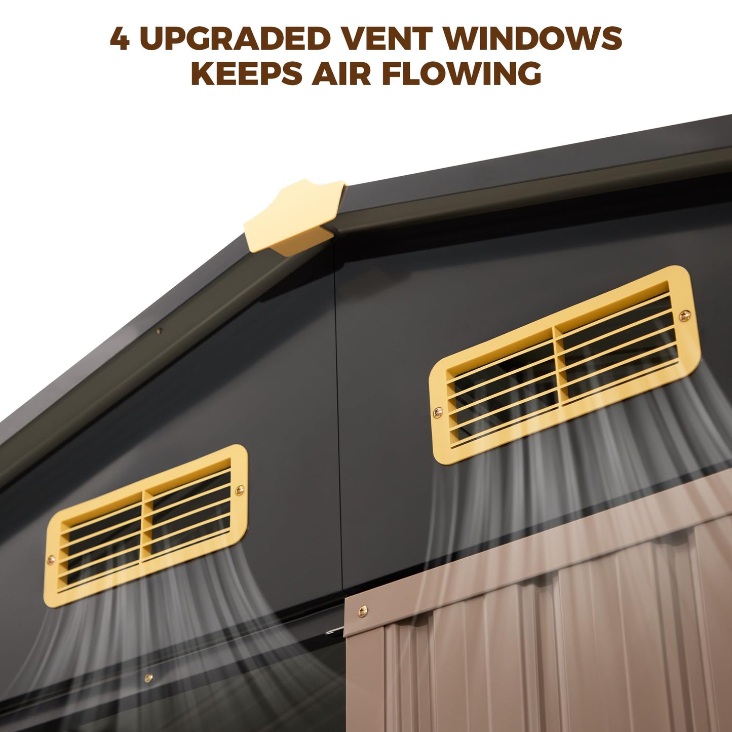 IRONCK 6×6 FT Shed, Galvanized Steel Tool Storage Shed with Lockable Double Doors & Ventilation, Outdoor Utility Storage for Wheelbarrow, Bikes, Yard Bins, Black Brown