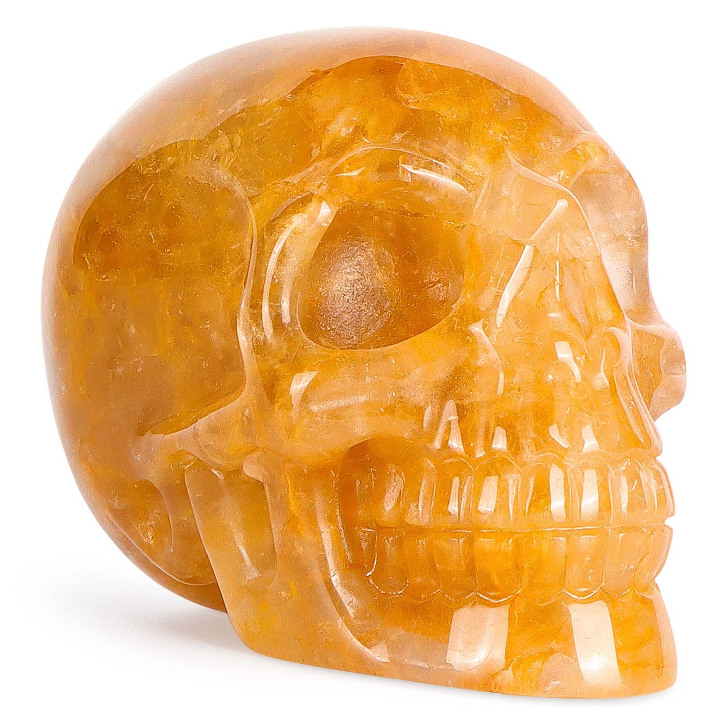LEADGEM 3.0" Citrine Crystal Skull Figurine Healing Stones Carved Sugar Skull Head Sculpture Decor Day of The Dead Statue Ornaments Decorations