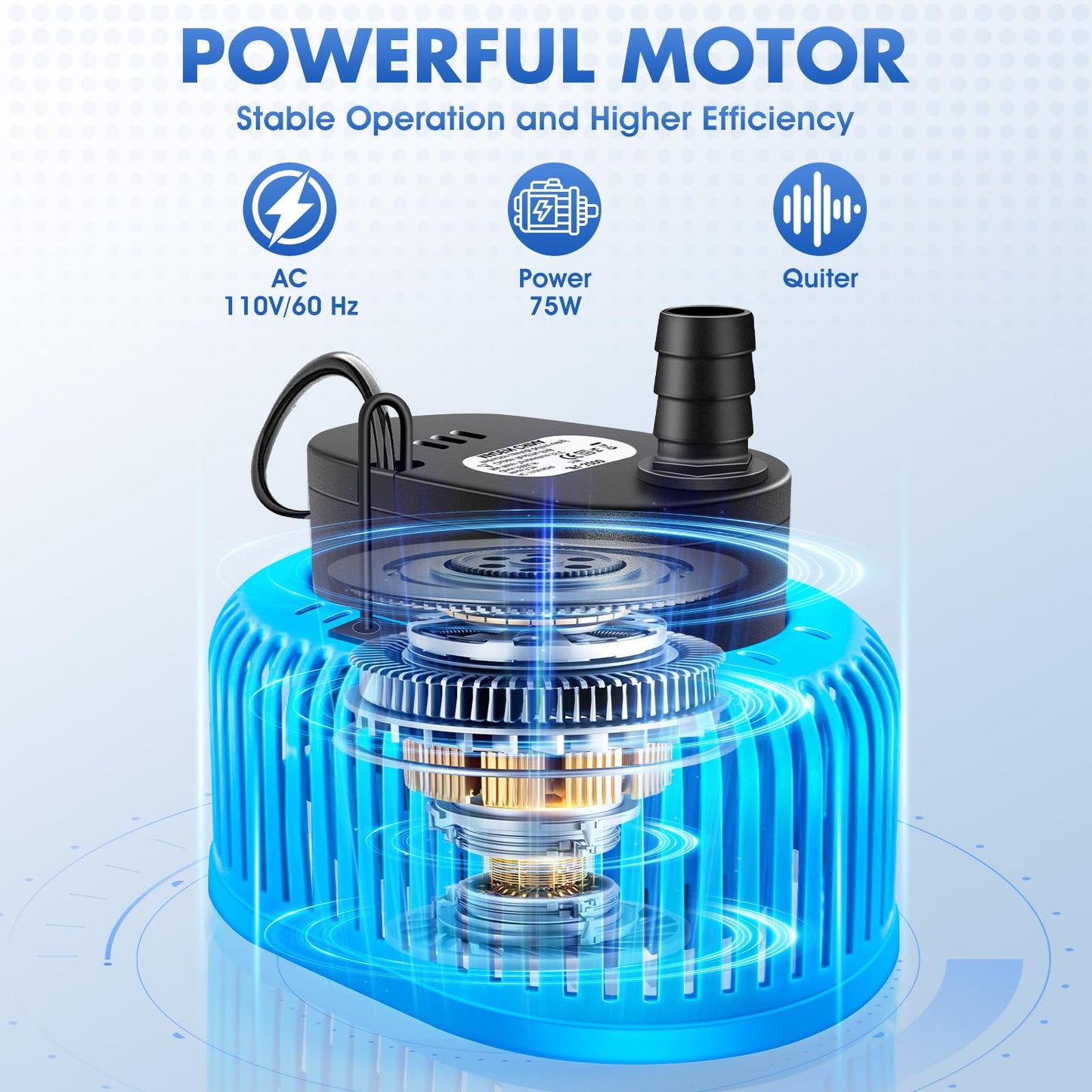 Pool Cover Pump Above Ground, Automatic Water Sensor, Sump Pump for Pool Draining, Pool Cover Water Removal 4 Adapters, 16ft Hose & 25ft Power Cord, 850 GPH (Blue)