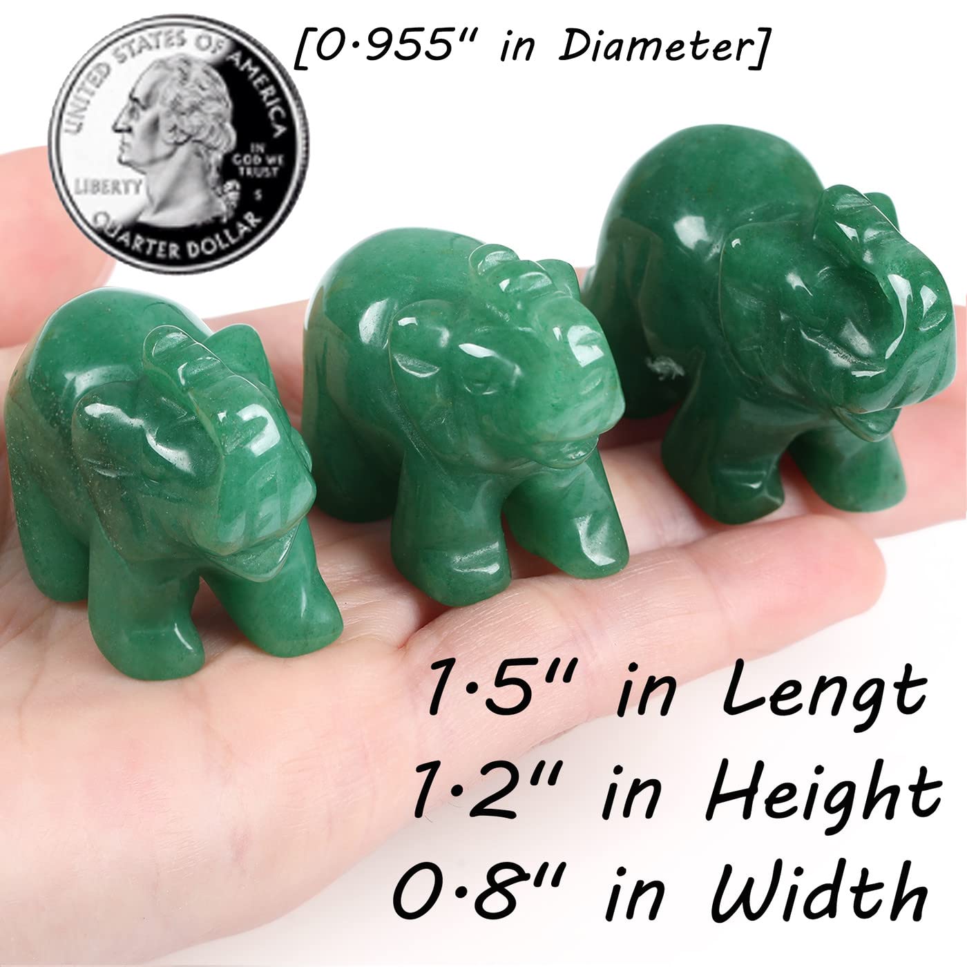 QINJIEJIE Green Aventurine Elephant Crystals Elephant Decor Pocket Polished Crystal Statue Guardian Figurine Office Hippie Room Cute Green Desk Decor Spiritual Gift Love Christmas Stocking Stuffers