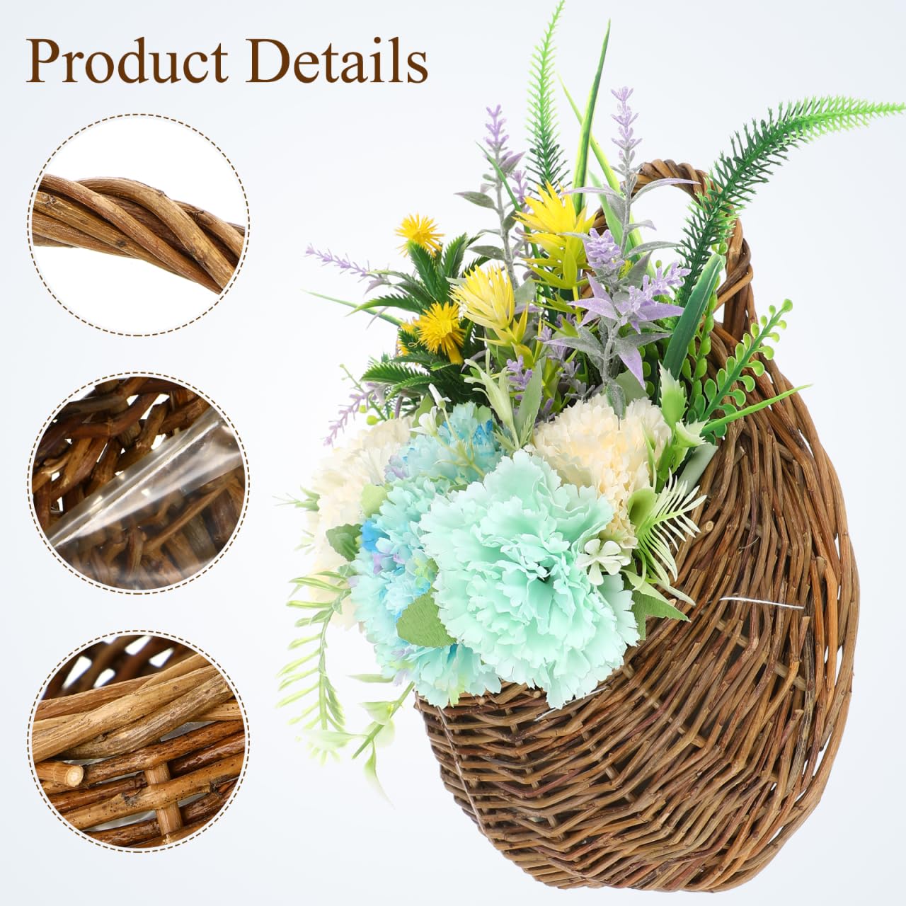 Yardwe 2Pcs Woven Wall Hanging Flower Baskets, Rattan Hanging Planters for Indoor Plants, Rustic Wall Decor Storage Containers, 12.20 X 10.62 X 4.72 Inches