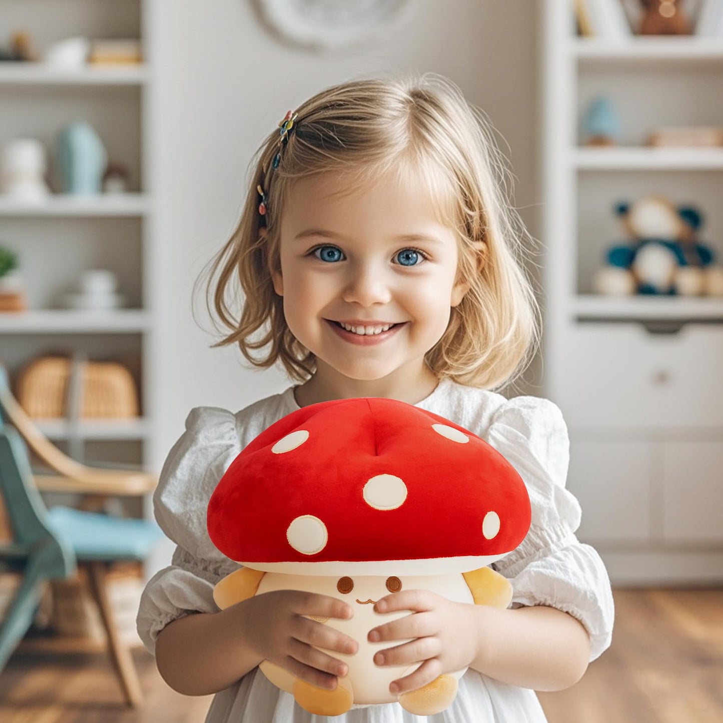 Nuokin Mushroom Plush Toys 12 inch Cute Stuffed Mushroom Pillow Stuffed Toy Birthday Present Home Decor Halloween for Kids (Red)