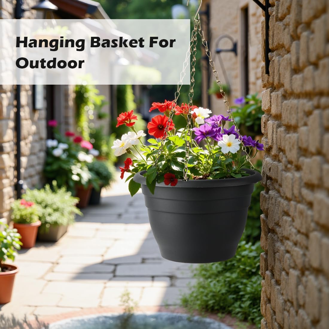 RooTrimmer Hanging Planters 10 Inch, 4 Pcs Flower Pots with Drainage Hole, Self Watering Hanging Basket for Indoor Outdoor Plants, Decor, Gray
