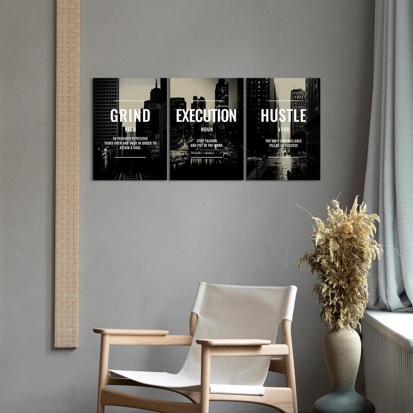 Xbolu Motivational Wall Decor Framed Grind Hustle Execution Wall Art Inspirational Canvas Wall Decor for Office Pictures Motivational Posters Artwork Office Ready to Hang