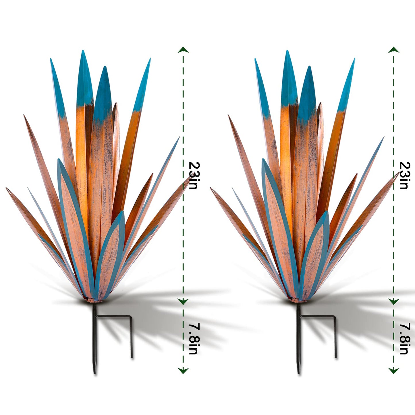TOMBABY Large Leaf Thickened Metal Agave Plant Outdoor Decoration Desert Courtyard Art Plant Garden Decoration Outdoor Metal Art Floral Gift for Yard (2, Blue)