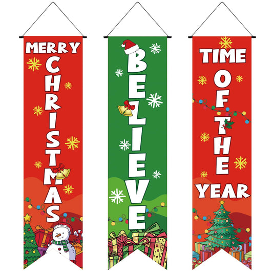 Christmas Hanging Banner Decorations Outdoor Indoor, Merry Christmas Door Decorations, Hanging Backdrop Reusable Sign Xmas Eve Holiday Party Decor for Home Yard Garage Front Door Wall