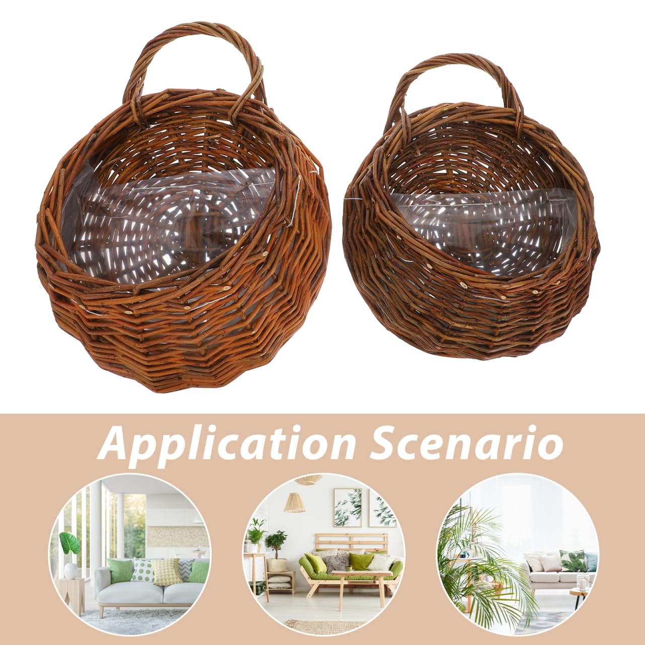 Yardwe 2Pcs Woven Wall Hanging Flower Baskets, Rattan Hanging Planters for Indoor Plants, Rustic Wall Decor Storage Containers, 12.20 X 10.62 X 4.72 Inches