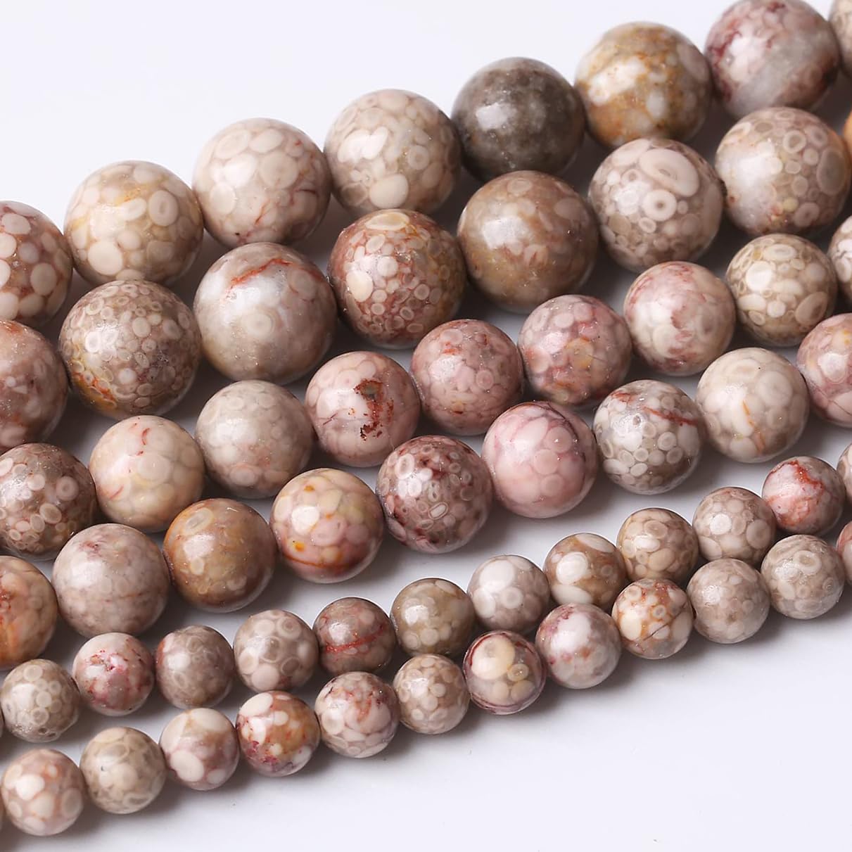 60PCS 6MM Natural Flowery Cowry Fossil Stone Beads Energy Healing Beads for DIY Jewelry Bracelet Necklace Making for Jewelry Making15Inch